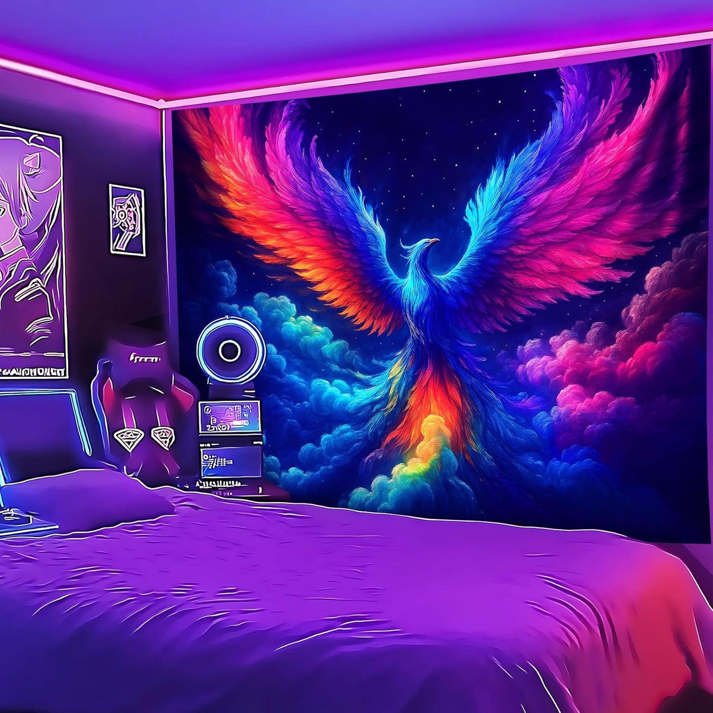 Blacklight Tapestry,WingTapestry Glow In The Dark,UV Reactive Black Light Upright Posters Wall Hanging for Bedroom Dorm Living Room Backdrop Decor (wing17, 79L" x 59W")