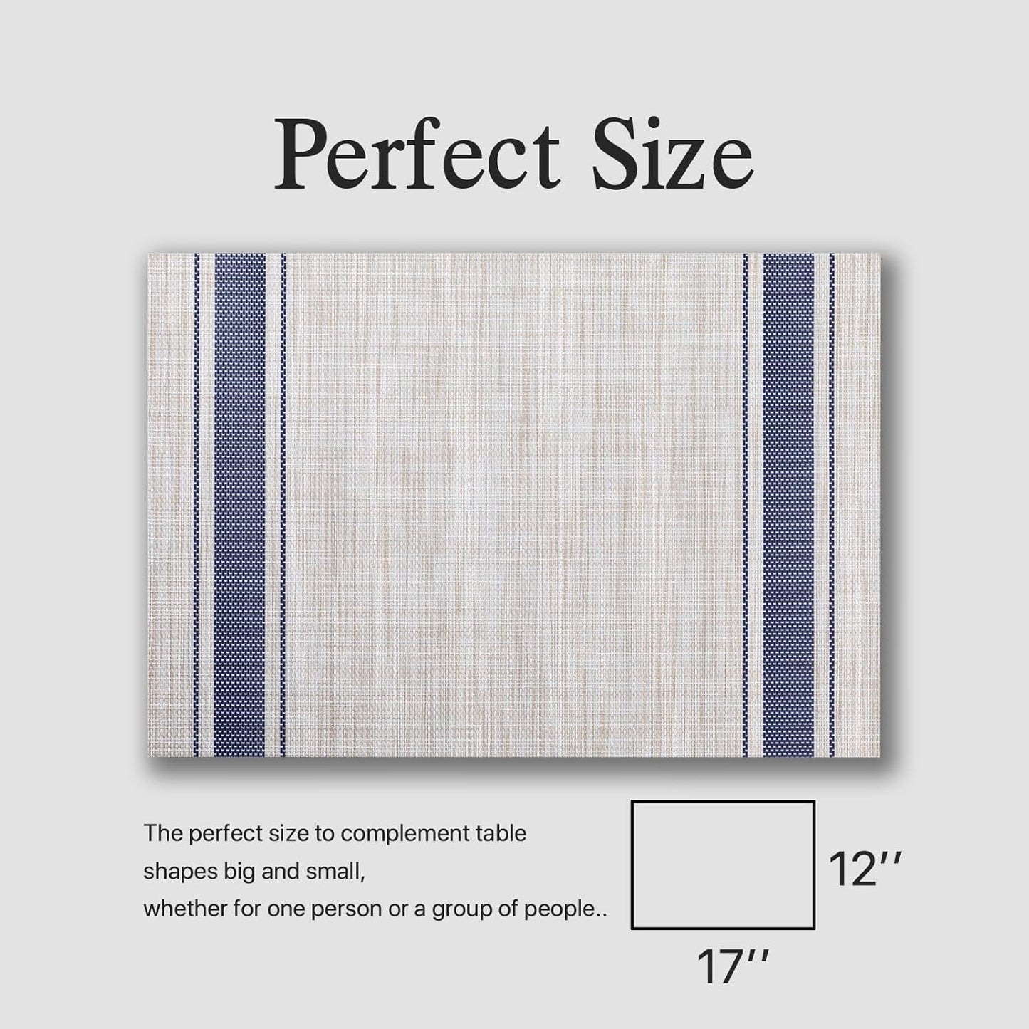 Placemat Set of 4 - Easy Clean Woven Vinyl Placemats for Dining Table, Indoor/Outdoor Place Mats, Washable PVC Table Mats（Blue Skyline）