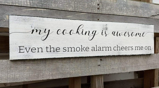 Funny Kitchen Sign, My Cooking is So Awesome, Farmhouse Kitchen Wall Decor,Rustic Quote Wooden Plaque Hanging for Housewarming (Cooking) 6x18 Inch