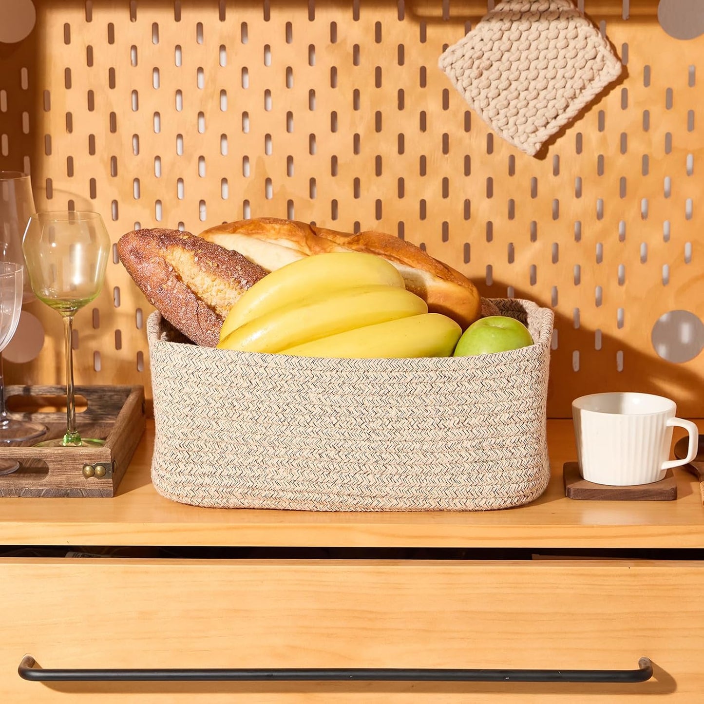 Small Storage Baskets for Organizing | Closet Organizer Bins | Shelf Toy Basket | Woven Rope Baskets | Cube Decorative Box | Shallow Basket | 13x8.5x5.1” | 4 Packs Mixed Brown