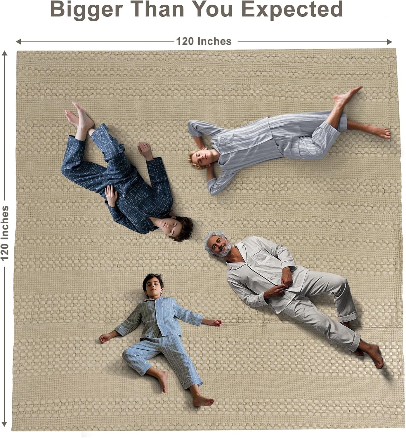 PHF 100% Cotton Waffle Blanket Oversized King 120"x120", Lightweight Breathable Extra Large 10'x10' Summer Blankets for Bed, Giant Big Luxury Aesthetic Woven Bedding for Home Decor, Khaki