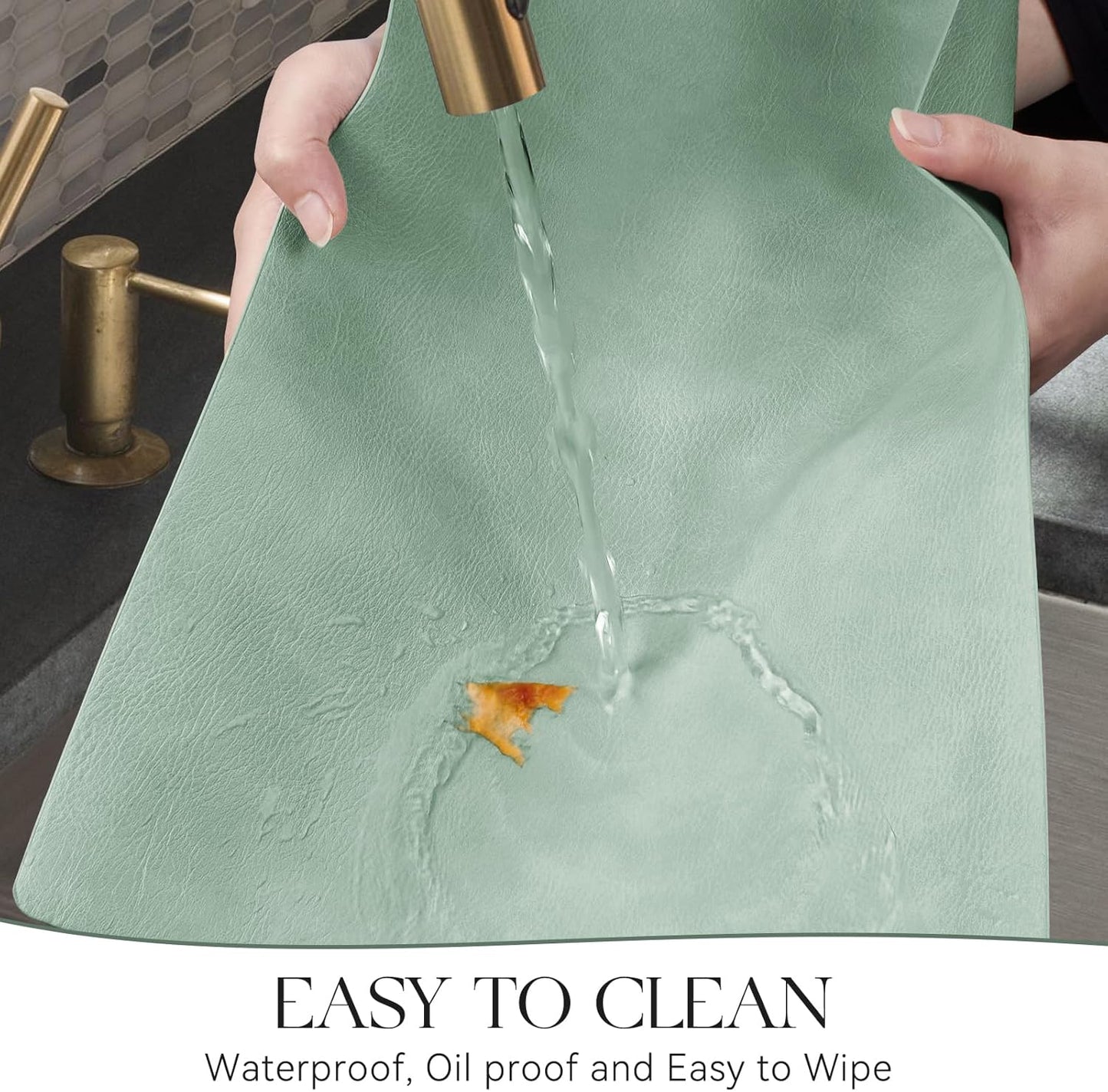 MOSAYT Vinyl Placemats Set of 12-12 X 17 Inch - Faux Leather 100% Waterproof Oil-Proof Wipeable PU Place Mats, Heat Resistant Reversible Table Mats for Kitchen, Dining, Outdoor (Green)