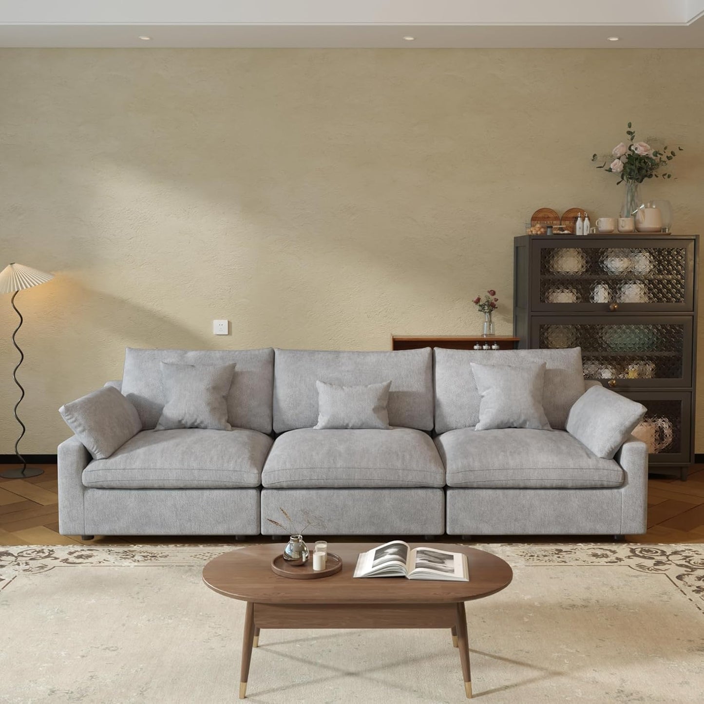 JACH Sectional Couches for Living Room, 3 Seater Cloud Sectional Couch with Deep Seat, Down Filled Modular Sofa, Covers Removeable & Washable, Sofas Furniture for Living Room, Light Grey