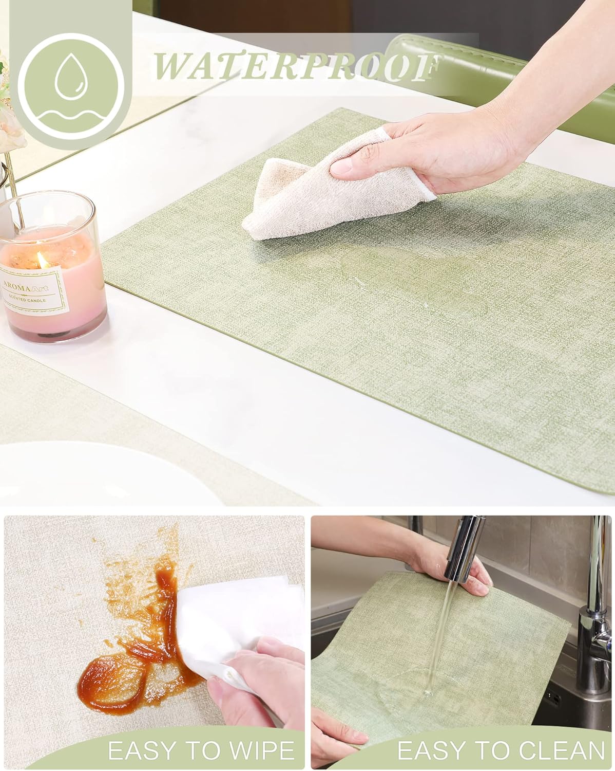 SUEH DESIGN Leather Placemats Set of 6 Reversible Table Mats Heat Resistant Waterproof No-Slip Place Mats for Dining Table Kitchen Parties