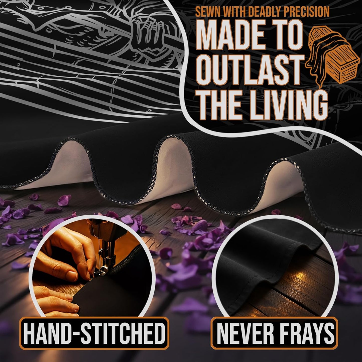 The Ghoulish Garb Justice Tarot Card Tapestry (Black & White) - Grim Reaper - Gothic Halloween Home Decor Wall Hanging (80" x 68")