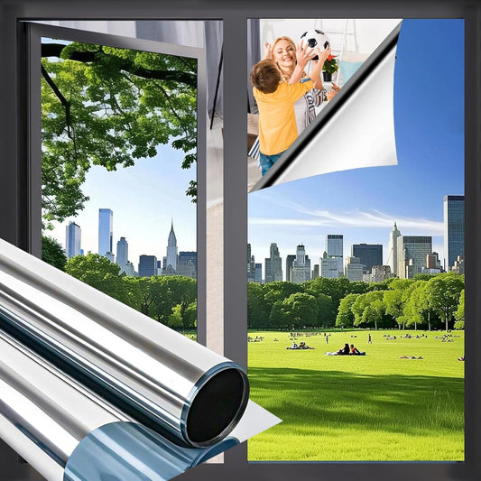 Niviy One Way Window Privacy Film Window Tint for Home See Out Not in Effect Anti UV Heat Control Glass Door Film for Home Office (Silver 17.5" x 78.7")