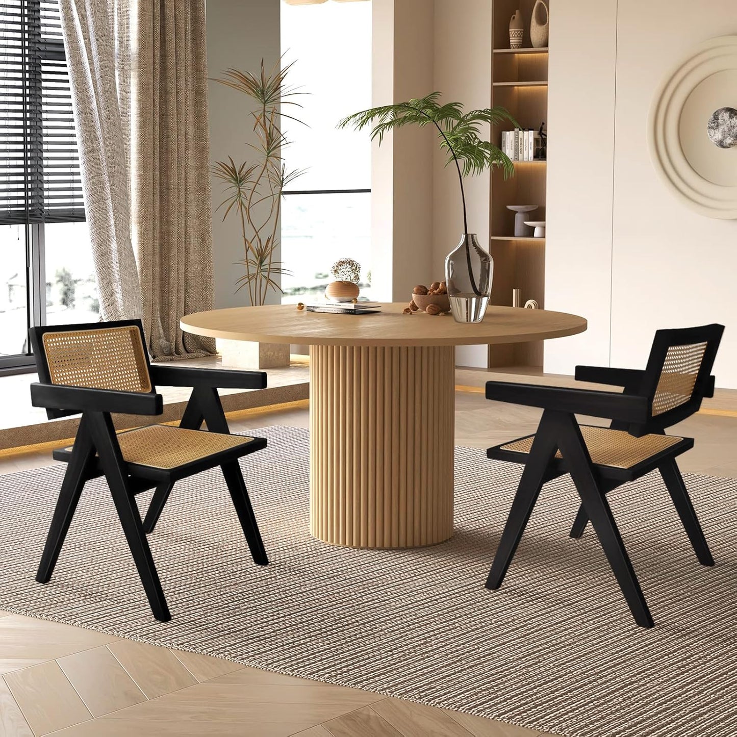 Rattan Dining Chairs Set of 6, Kitchen Chairs Cane for Dining Room, Black