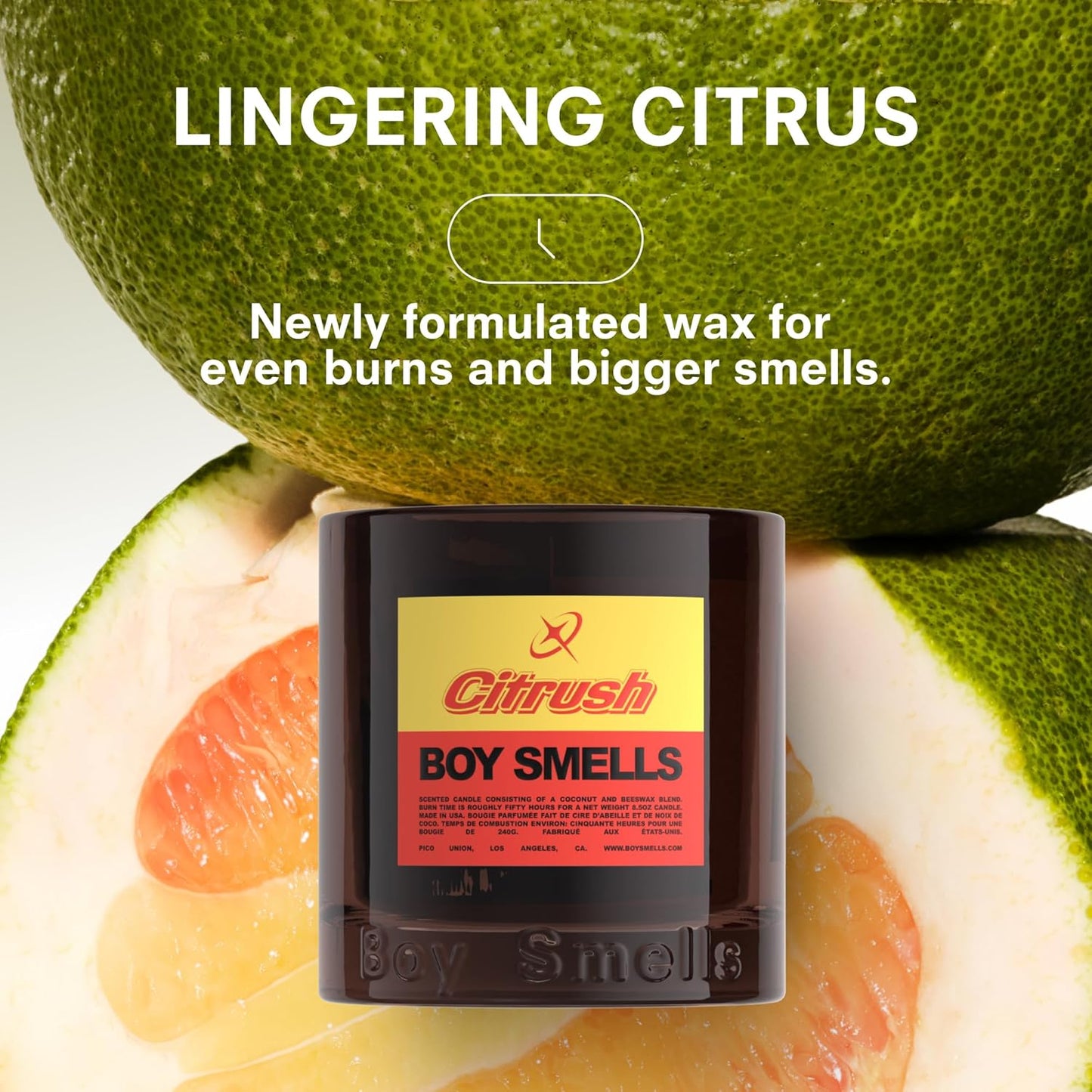 Boy Smells Citrush Candle – Bright Citrus Aroma – Warm Musk Finish – Pomelo Oil – Clean Burning Scented Candle – Long-Lasting Fragrance Throw – Vegan Soy Wax Blend – 9oz Glass Jar