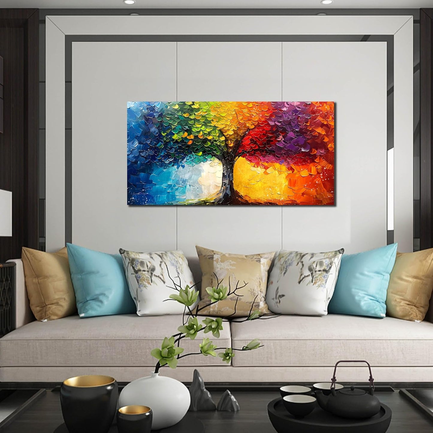 ZHAOSHOP Tree Wall Art for Living Room - Colorful Painting Wall Art for Bedroom - Home Office Decor Women Size 20" x 40"