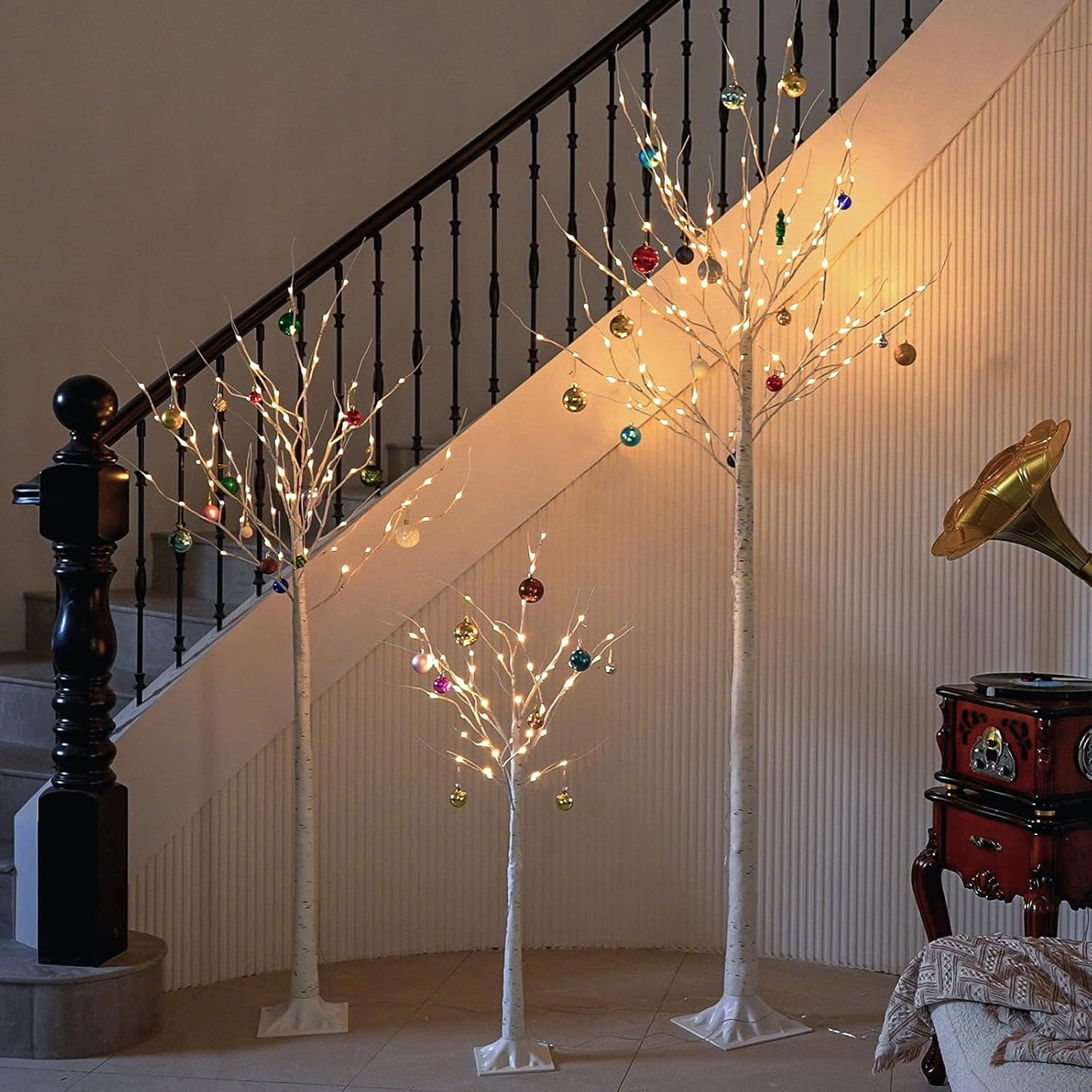 LED Birch Tree Lights, 4ft Trees with Warm White Lights, Outdoor Indoor Christmas Wedding Party Decor