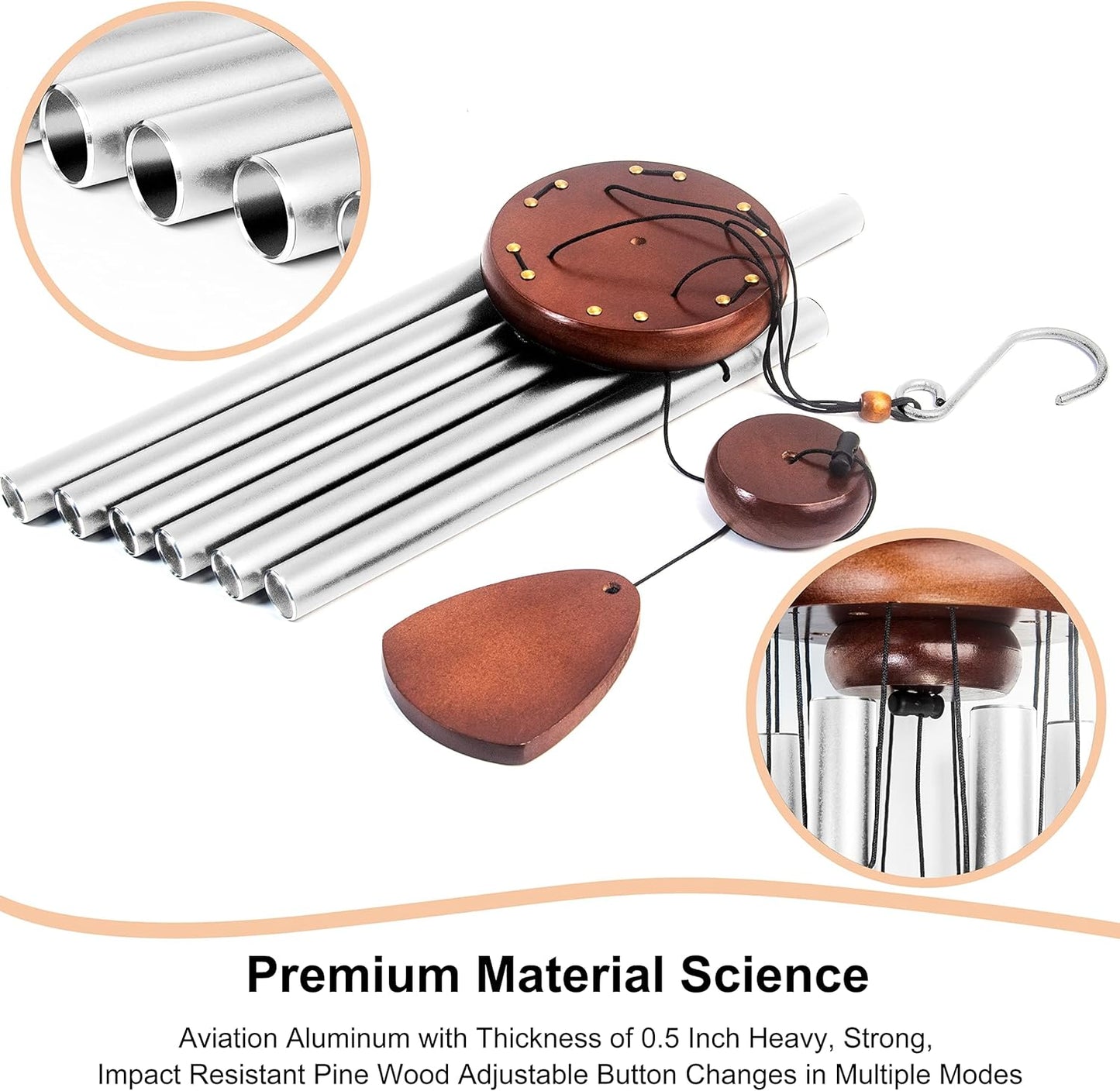 Large Aluminium Wind Chimes 37 Inches to Create a Zen Atmosphere Suitable for Outdoor, Garden, Patio Decoration Classic Chimes with Wind Catcher Suitable as A Gift for Unisex Silver 2 Pack