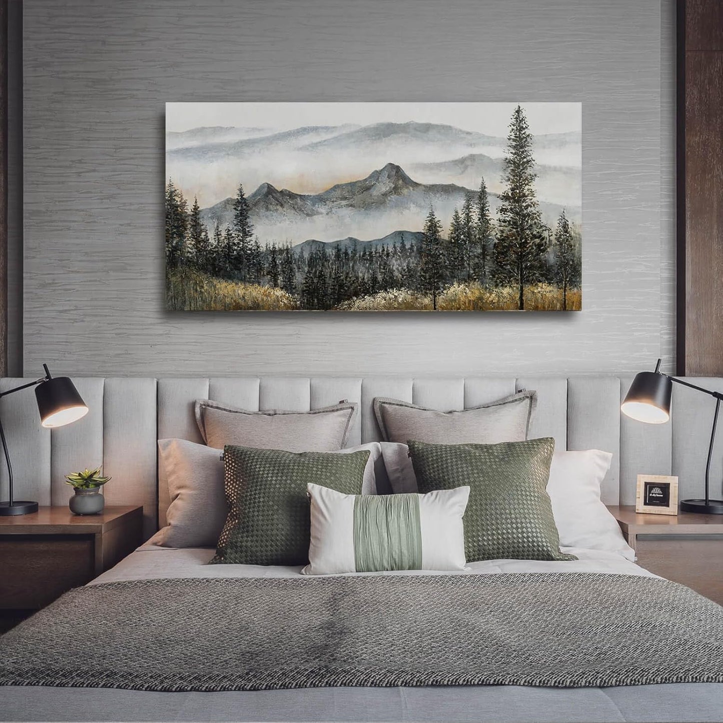 CHUDANHAO Green Wall Art for Living Room Boho Pictures forest Wall Art Modern Wall Decor for Bedroom Office Decor Mountain Prints Poster Artwork for Bedroom 24"x48"