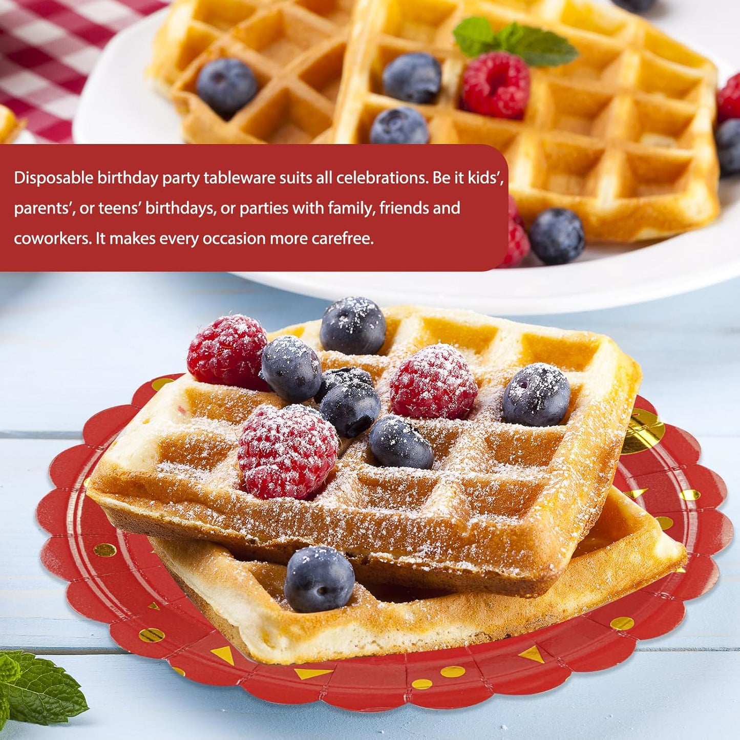 50PCS Happy Birthday Paper Plates - 7 Inch Birthday's Cake Plates Scalloped Dessert Plate Disposable Party Tableware Decorations for Birthday's Party Supplies (Red Birthday, 7 Inch)