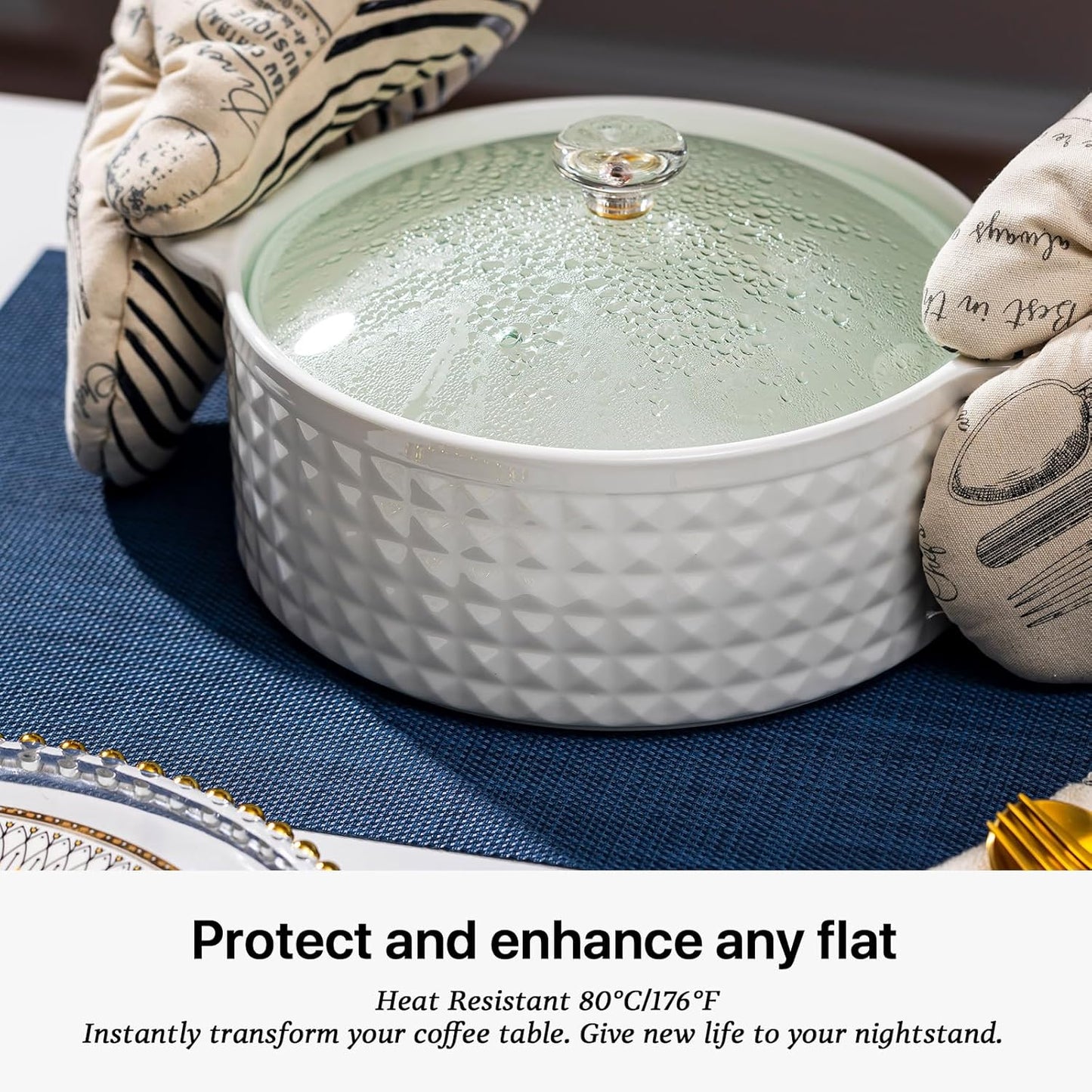 LEXMORE Placemats Set of 6 Vinyl/Plastic Woven Place Mats for Kitchen Table Indoor/Outdoor Washable Placemat Wipeable Dining Table Mats(Navy Blue)