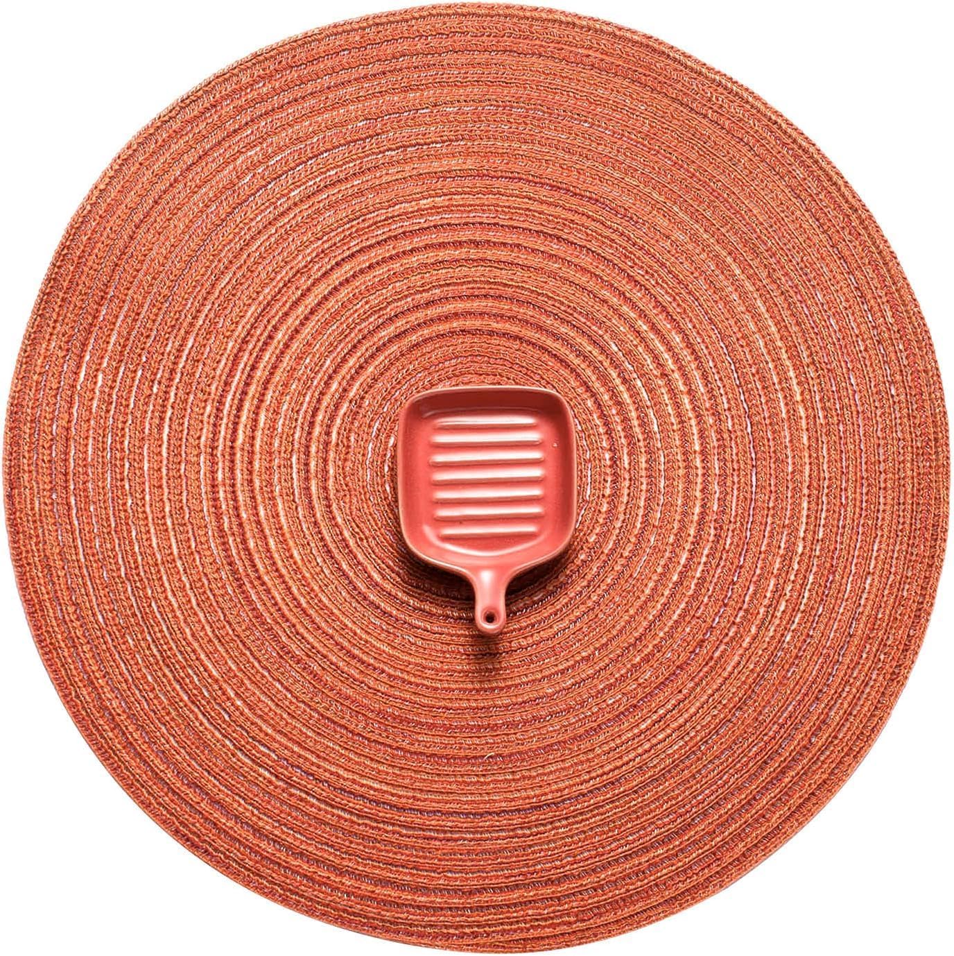 AHHFSMEI Round Braided Placemats Set of 4 Round Table Mats for Dining Tables Natural Woven Heat Resistant Place mats 15 Inch(Orange)