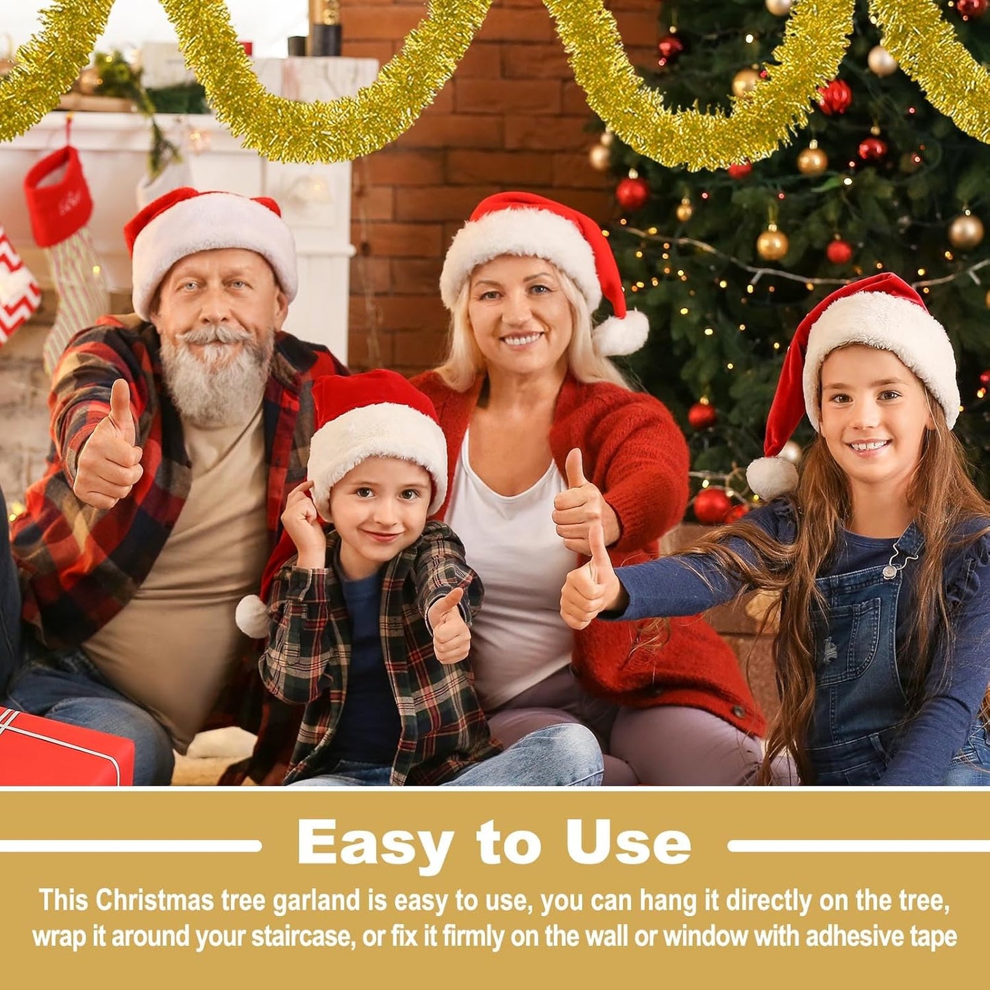 50 Feet Christmas Tinsel Garland, Metallic Twist Wall Hanging Backdrop for Parade Floats, Christmas Eve, New Year Party Decorations (Gold, 2in x 50ft)