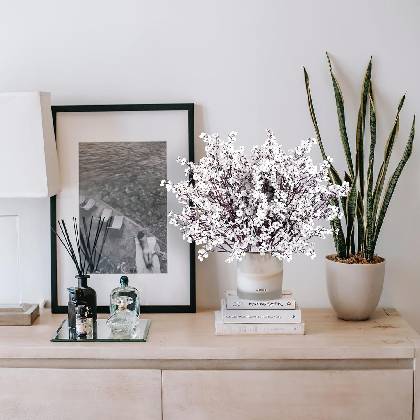 Sggvecsy 6 Pcs Babys Breath Artificial Flowers Gypsophila Bouquets Bulk Real Touch Fake Silk Flowers for Home Wedding DIY Floral Arrangement Kitchen Table Centerpiece Festival Decoration (White)