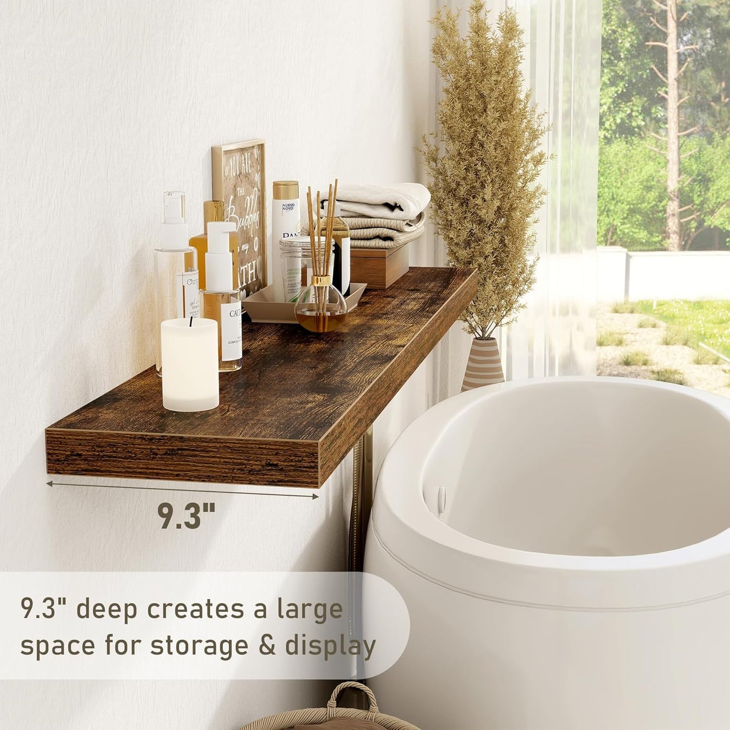 Fun Memories 55 Inch Floating Shelves for Wall 2 Pack Shelves for Bedroom|Kitchen|Bathroom 55 x 9.3 Inch Wood Floating Shelf with Invisible Brackets for Books|Storage|Decor, Rustic Brown