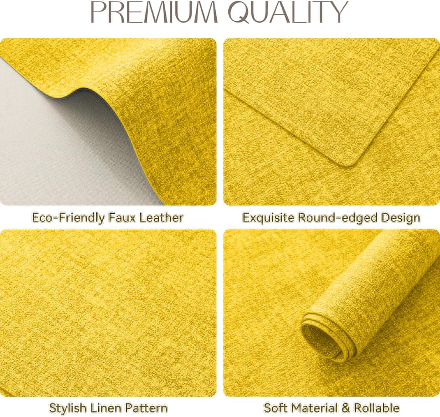 Romanstile Vinyl Placemats Set of 6-12 X 18 Inch - Heat Resistant Place Mats 100% Waterproof Oilproof Wipeable Reversible Faux Leather Table Mats for Kitchen/Dining/Party/Outdoor, Yellow