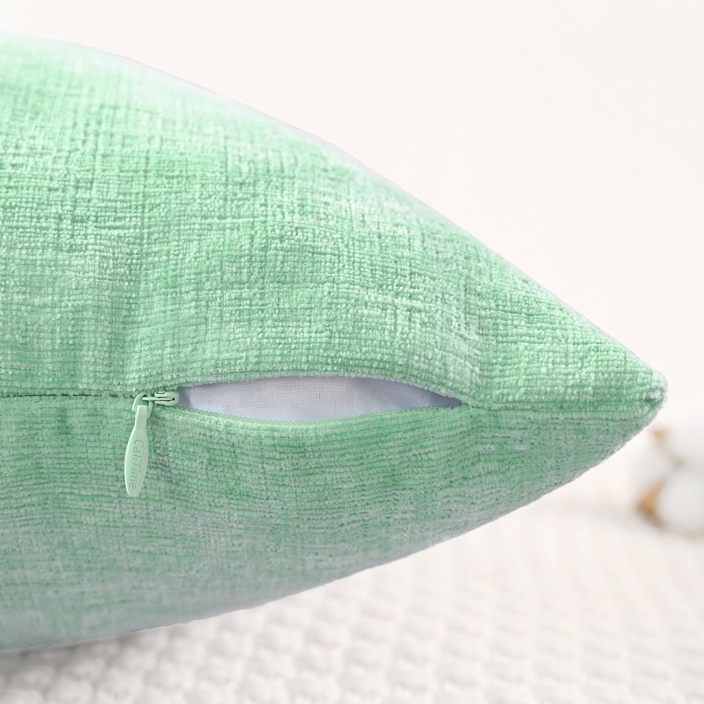 CaliTime Throw Pillow Covers Decorative 16 X 16 Inches Pack of 2 Cozy Chenille Cushion Cases for Couch Sofa Bed Living Room Home Grey Green