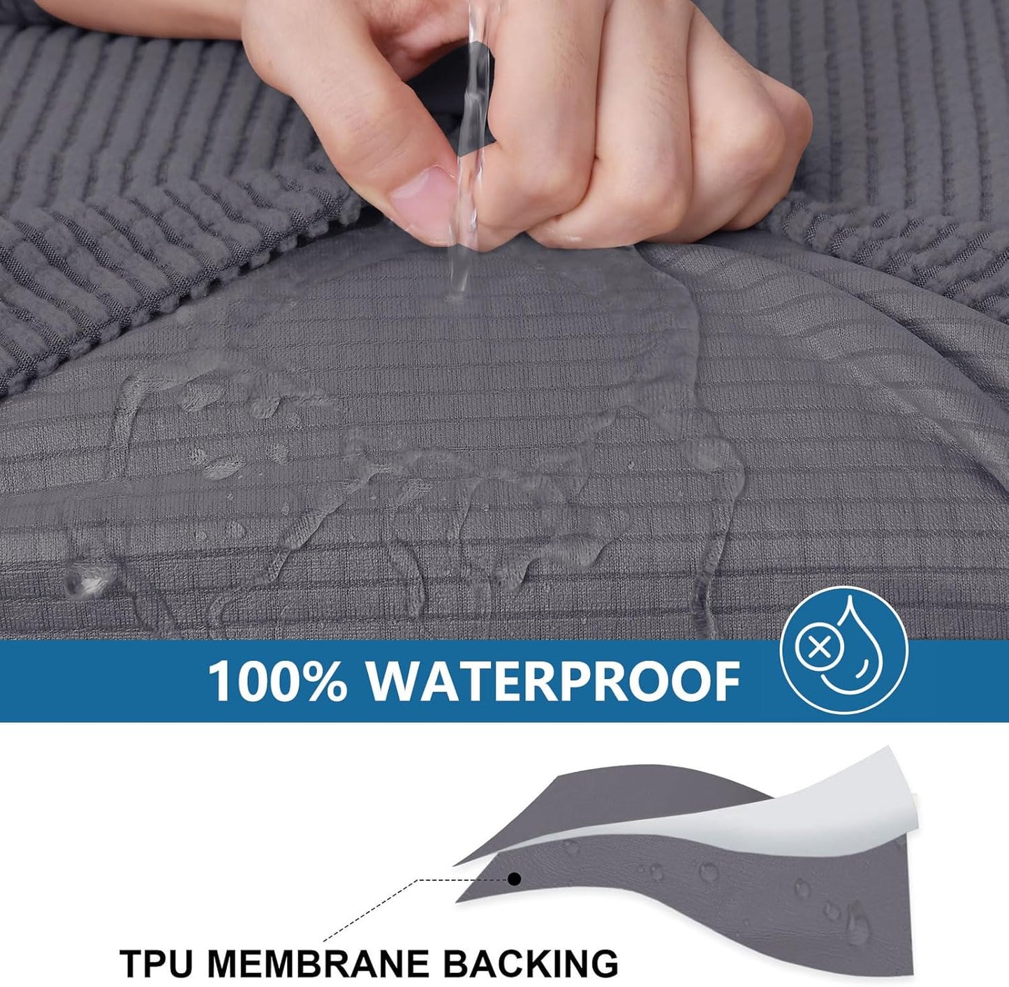 hyha Waterproof Couch Cushion Covers for Pets, Non Slip Sofa Seat Cover for Dogs Washable, Soft Thick Stretch Jacquard Fabric, Sofa Slipcovers with Elastic Bottom (1 Piece for Medium, Middle Grey)