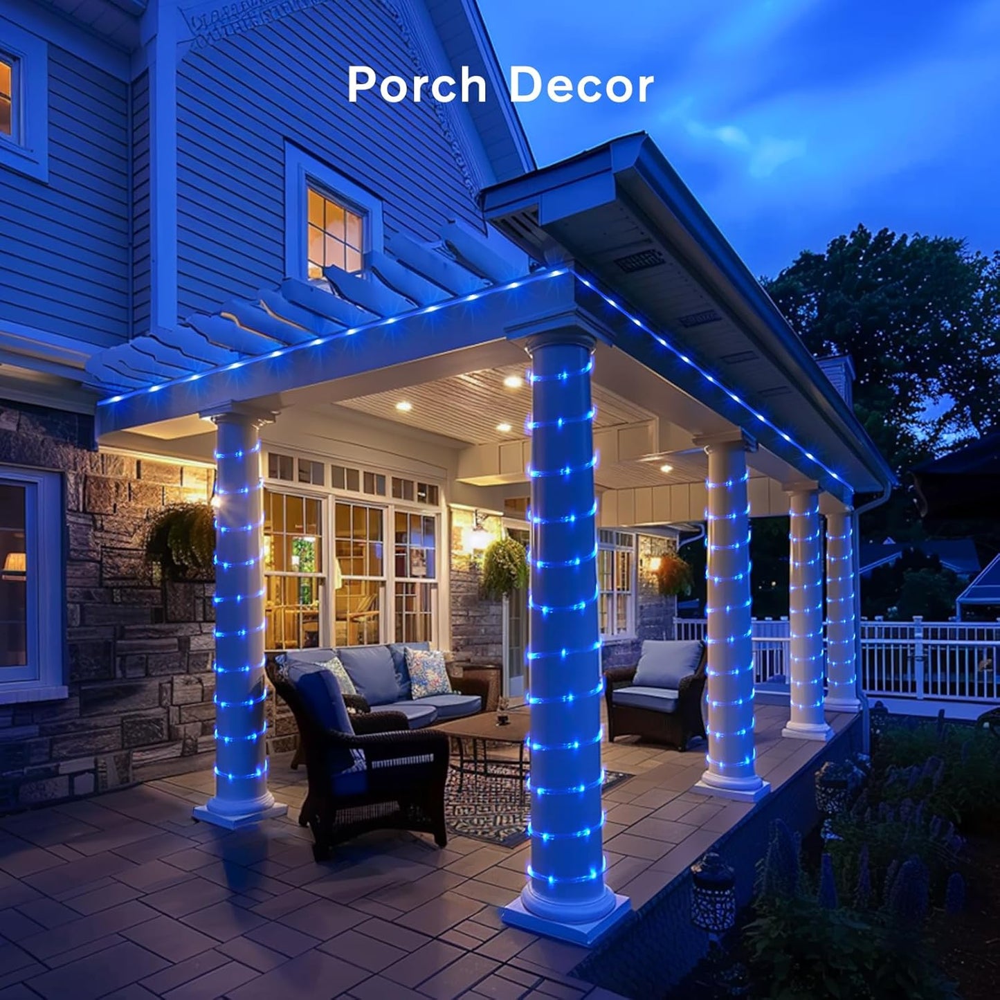 JMEXSUSS 2 Pack 100 LED Solar Rope Lights, IP65 Solar Rope Lights Outdoor Waterproof LED, 33ft 8 Modes PVC Tube Rope Light for Trampoline Xmas Fence Yard Walkway Path Garden(Blue)