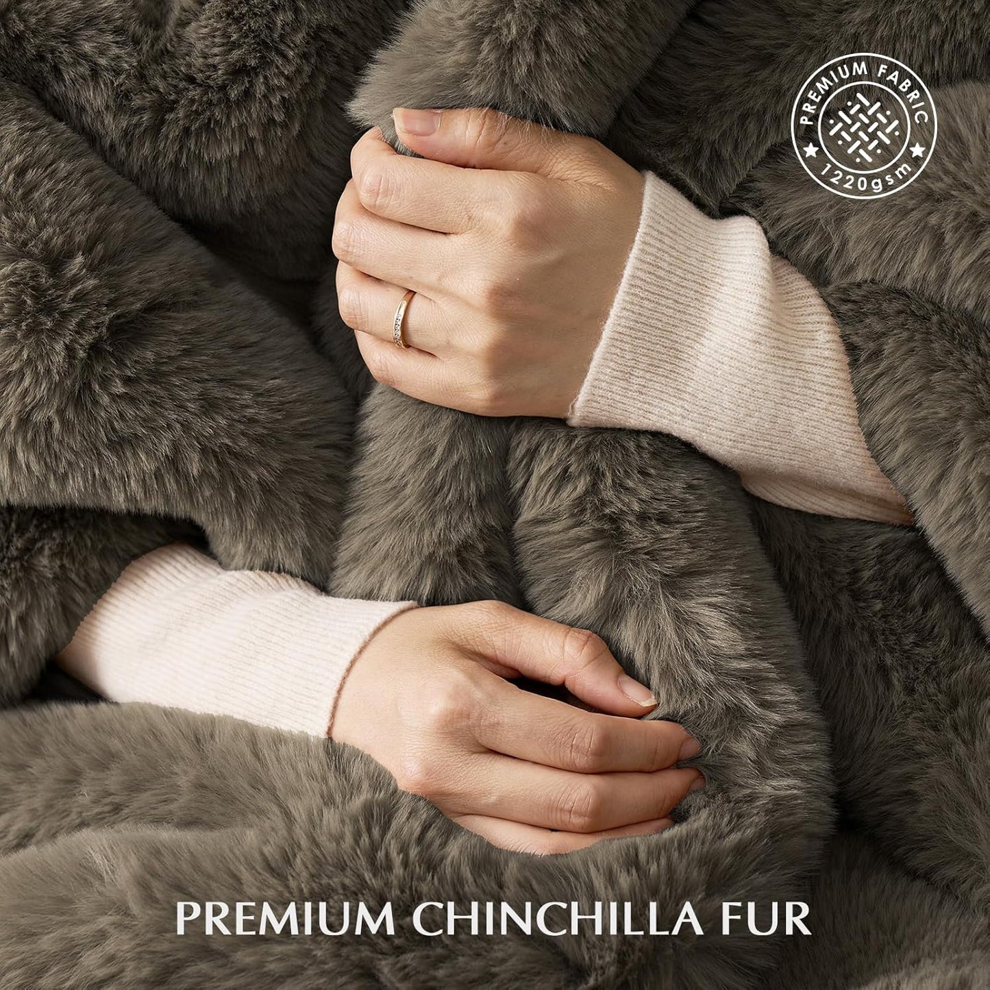 Luxury Soft Faux Chinchilla Fur Throw Blanket for Couch, Warm Thick Heavy Winter Throw Blanket 1220GSM for Bed, Fluffy Cozy Mink Blanket with Reversible Velvet, Smoky Sable, 60"x80"