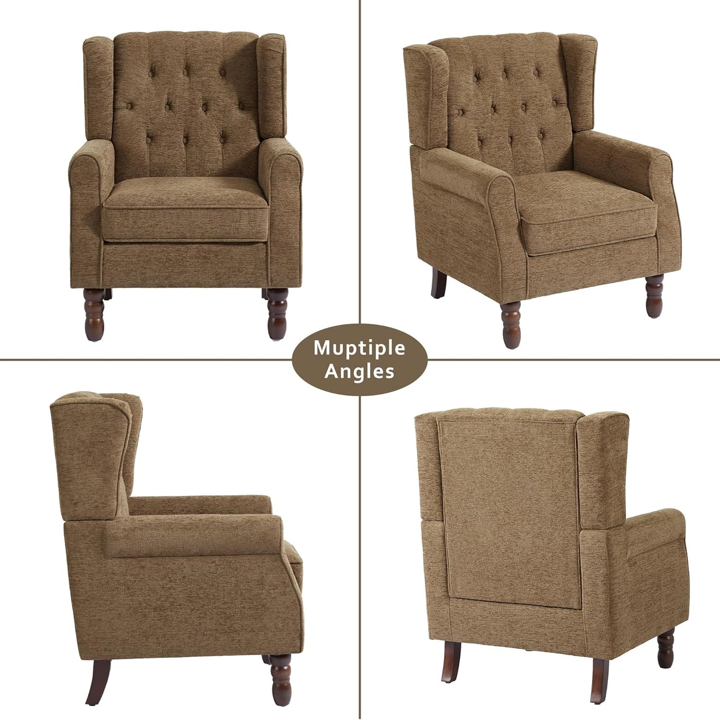 Lumibee High Back Accent Chair Set of 2,Upholstered Wingback Armchair with Solid Wood Legs for Small Spaces,Comfy Single Sofa Chair for Living Room,Bedroom,Office-Brown