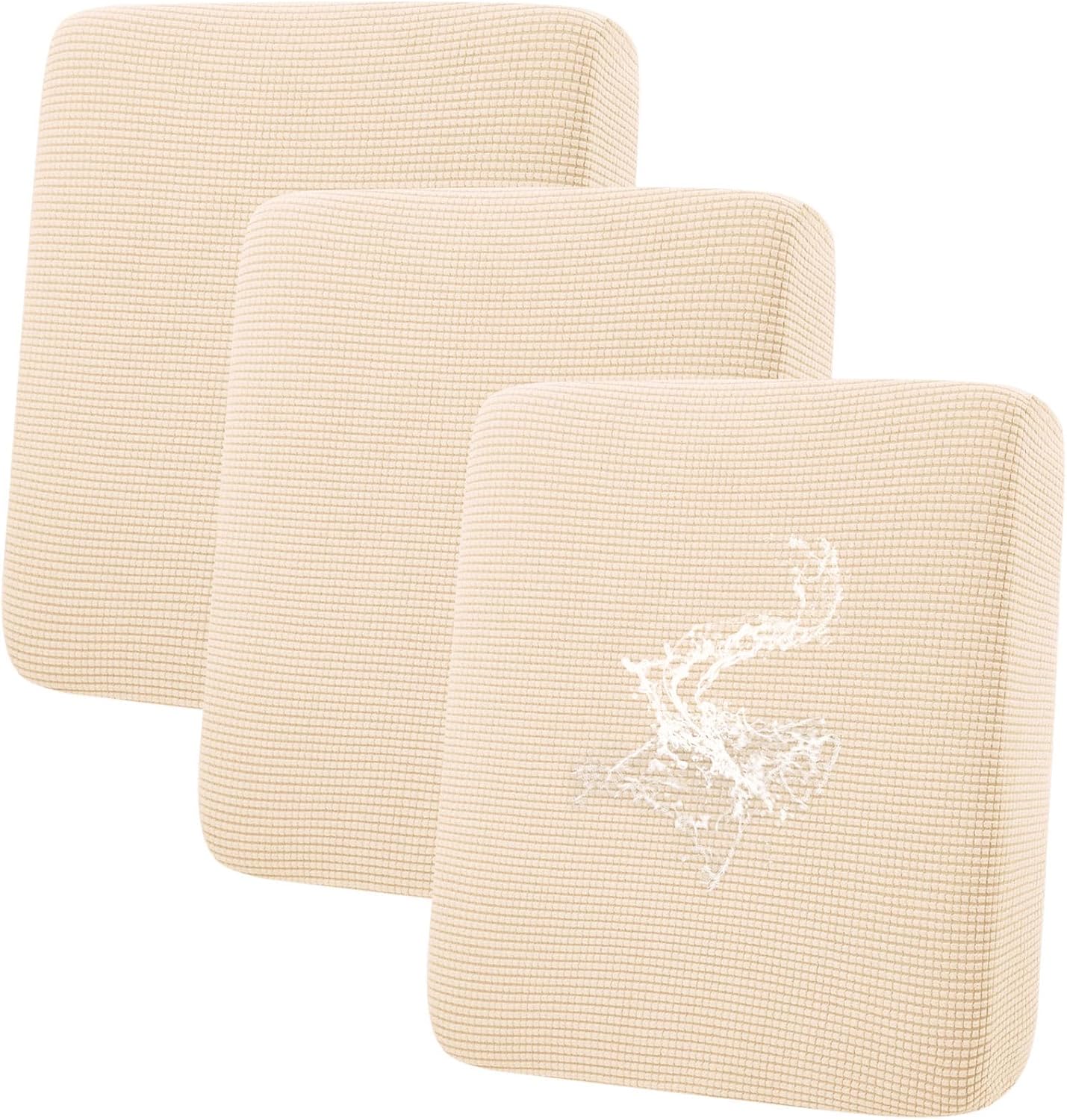 hyha Waterproof Couch Cushion Covers for Pets, Non Slip Sofa Seat Cover for Dogs Washable, Soft Thick Stretch Jacquard Fabric, Sofa Slipcovers with Elastic Bottom (3 Pieces, Beige)