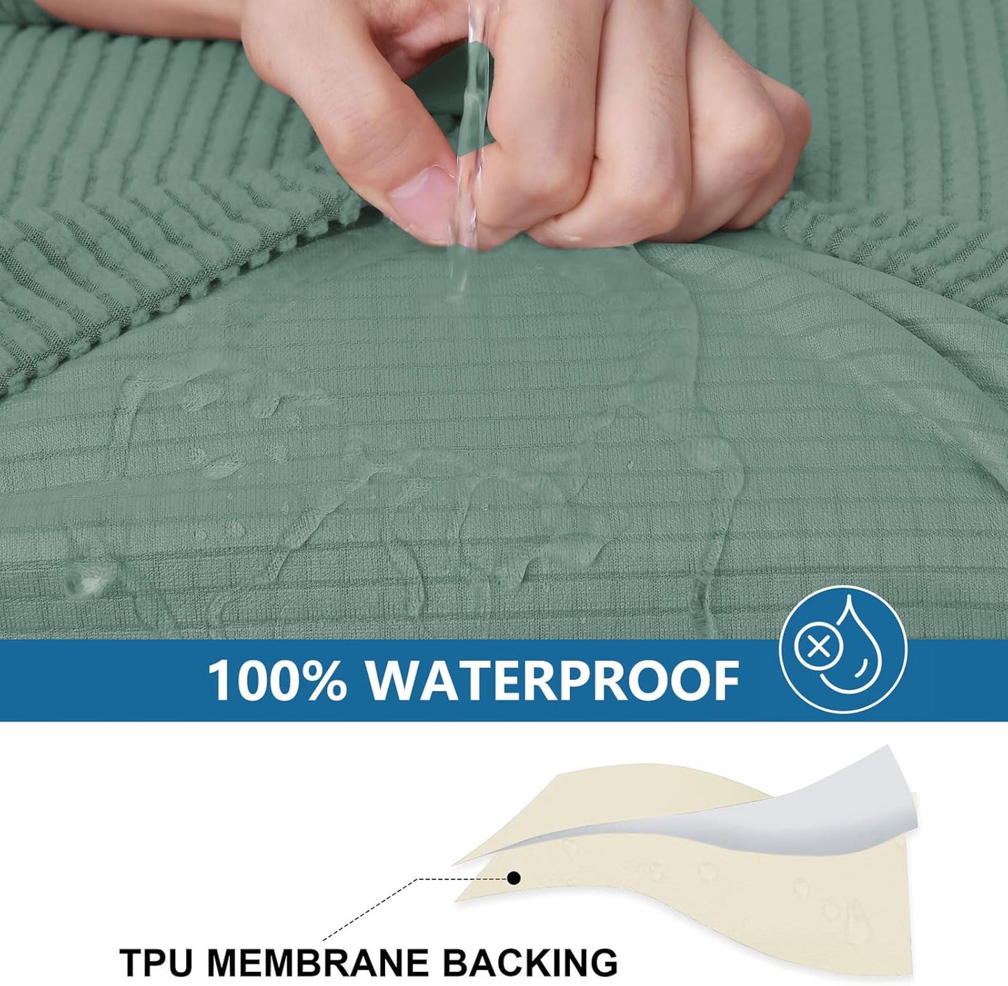 hyha Waterproof Couch Cushion Covers for Pets, Non Slip Sofa Seat Cover for Dogs Washable, Soft Thick Stretch Jacquard Fabric, Sofa Slipcovers with Elastic Bottom (2 Pieces, Green)