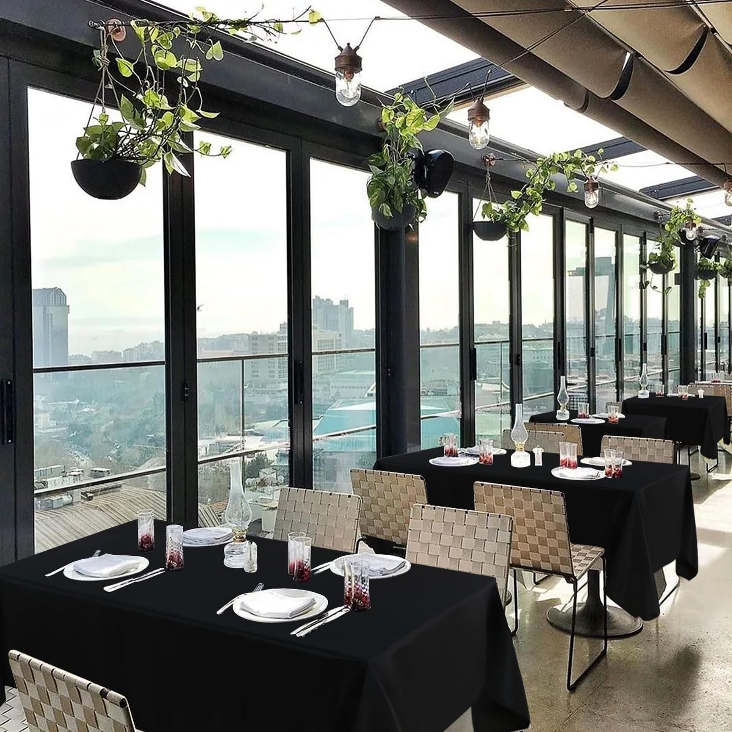 sancua 10 Pack Black Tablecloth 60 x 84 Inch, Rectangle Table Cloth for 4ft Tables - Stain and Wrinkle Resistant Washable Polyester Table Cover for Dining Wedding Banquet Party Buffet Restaurant