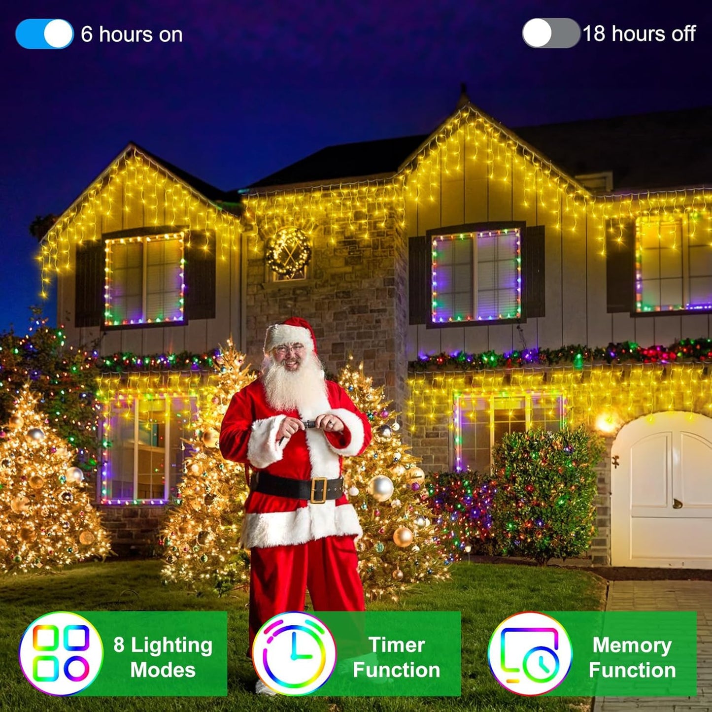 792 LED Christma Lights with 176 Drops, 82ft Outdoor Hanging lights with 8 Modes & Timer Memory, Outsite Waterproof Curtain String Lights for Front House Fence Tree Holiday Decorations Warm White