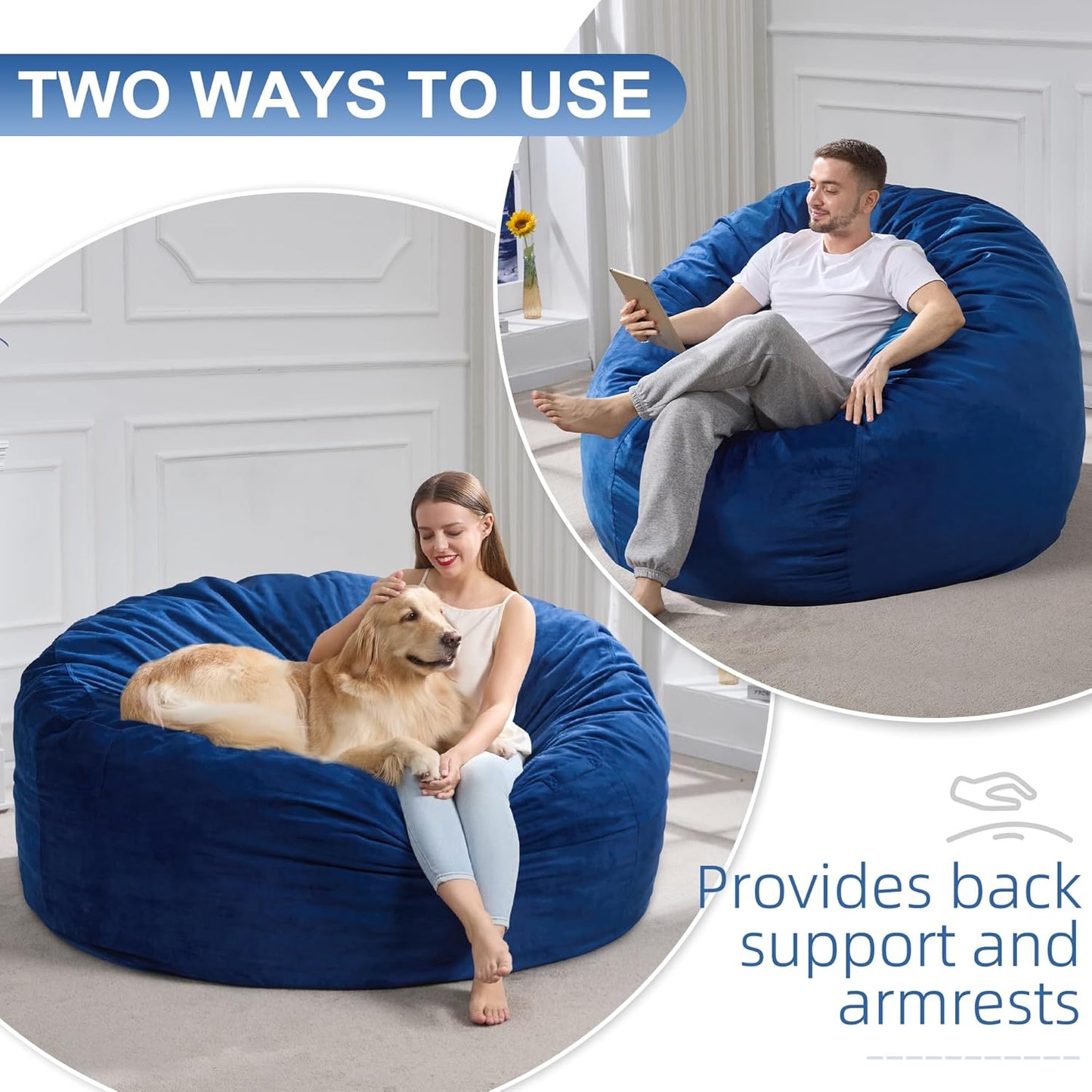Hobestluk 5FT Bean Bag Chair Giant Bean Bag Chairs for Adults Large Bean Chairs with Removable Cover, Beanbag Chair with Filler, Adult Bean Bag Chairs for Living Room, Bedroom