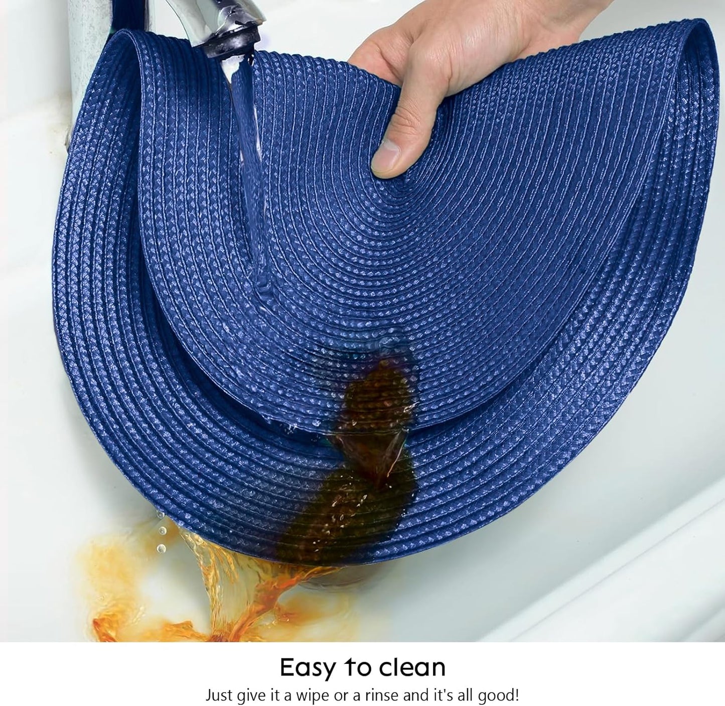 AHHFSMEI Placemats Set of 4 for Dining Table Washable Woven Vinyl Non-Slip 18x12 inches Placemat Heat-Resistant Durable Table Mats for Dining Table Easy to Clean(Navy Blue 4)