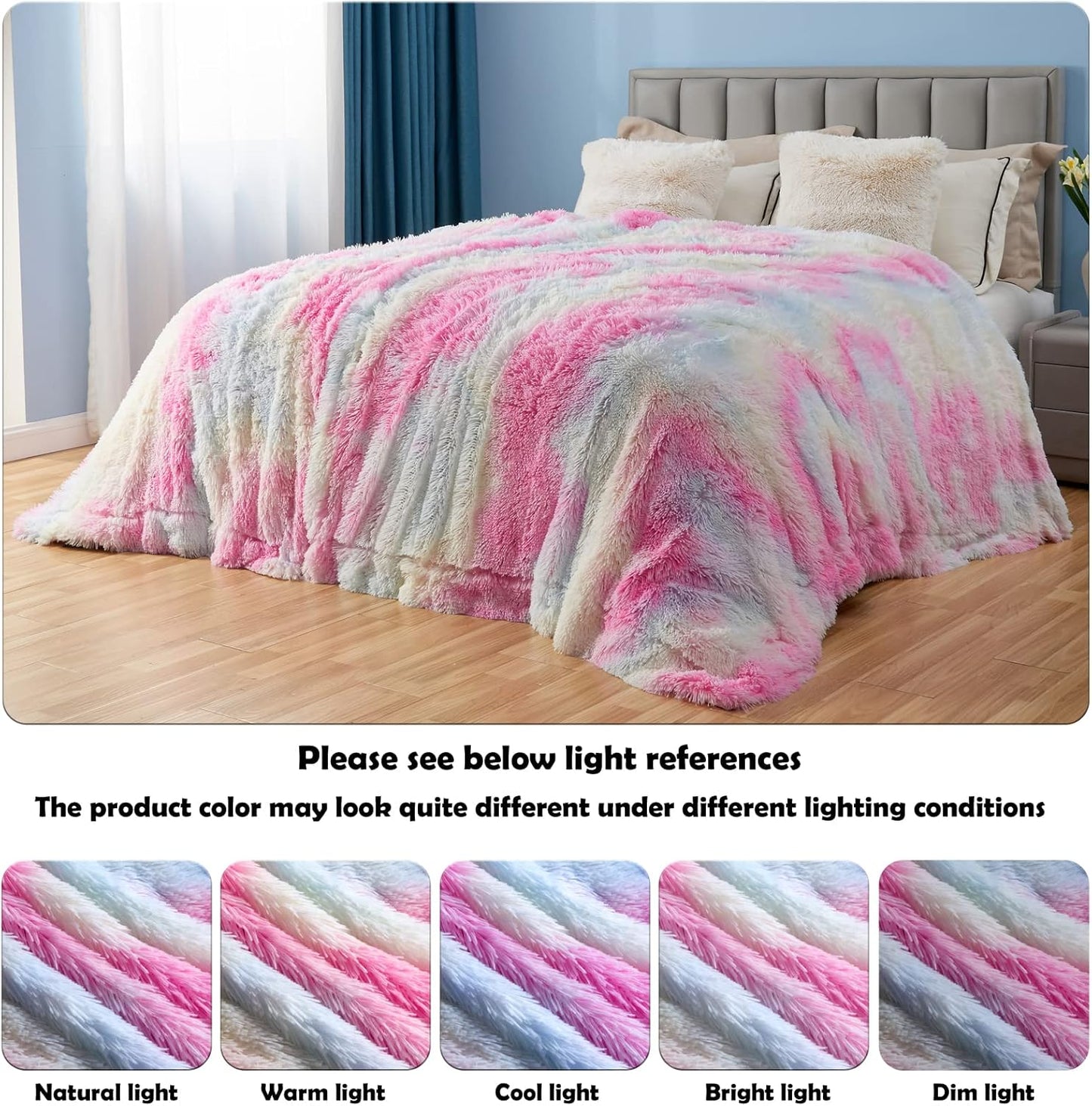 GONAAP Fuzzy Faux Fur Throw Blanket Twin Size Tie-dye Rainbow Super Soft Cozy Plush Fuzzy Shaggy Blanket for Couch Sofa Bed (Tie-dye Rainbow, Twin(60"x80"))