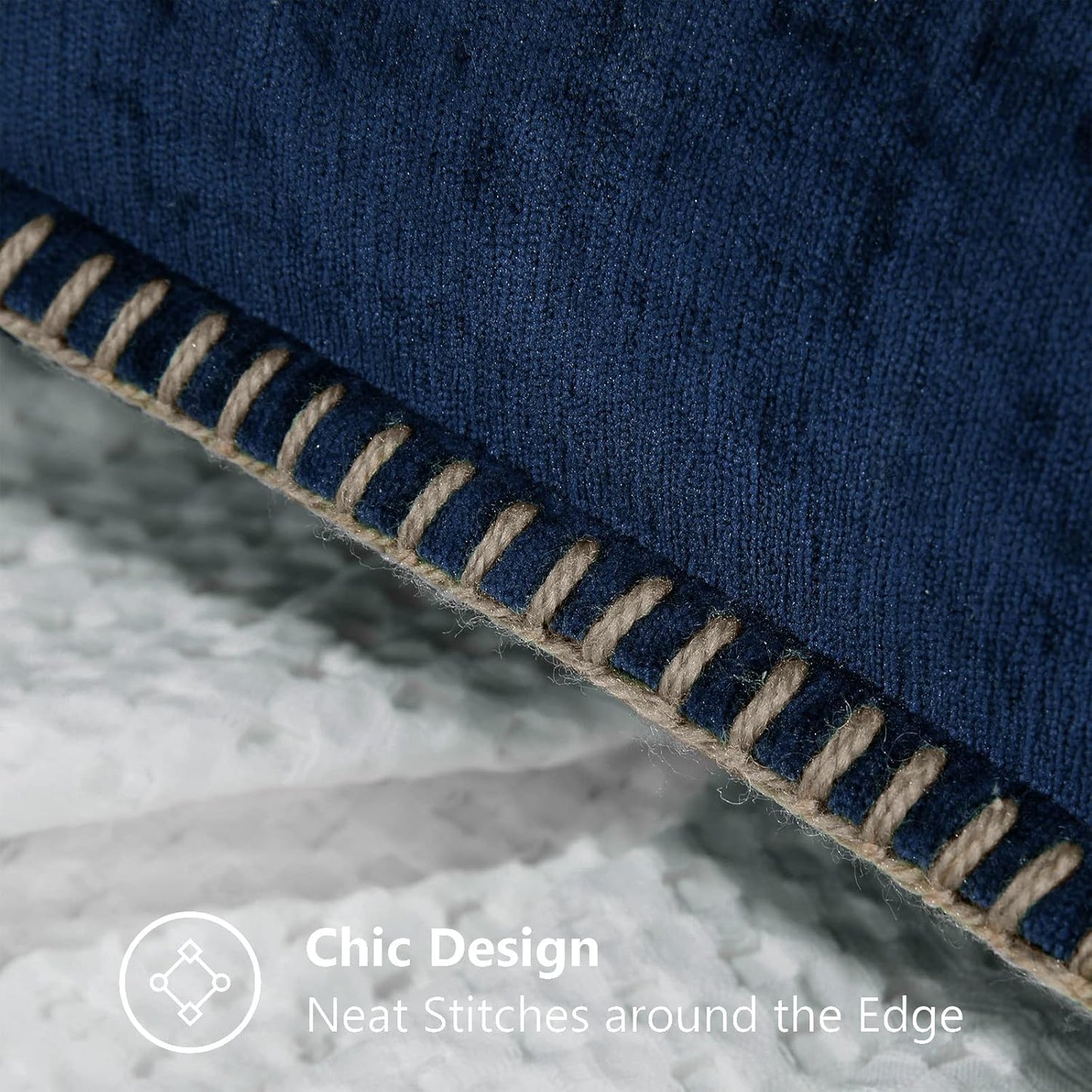 decorUhome Chenille Soft Throw Pillow Covers 26x26 Set of 2, Farmhouse Velvet Neutral Decorative Euro Pillow Covers with Stitched Edge for Couch Sofa Bed Home Decor, Poseidon