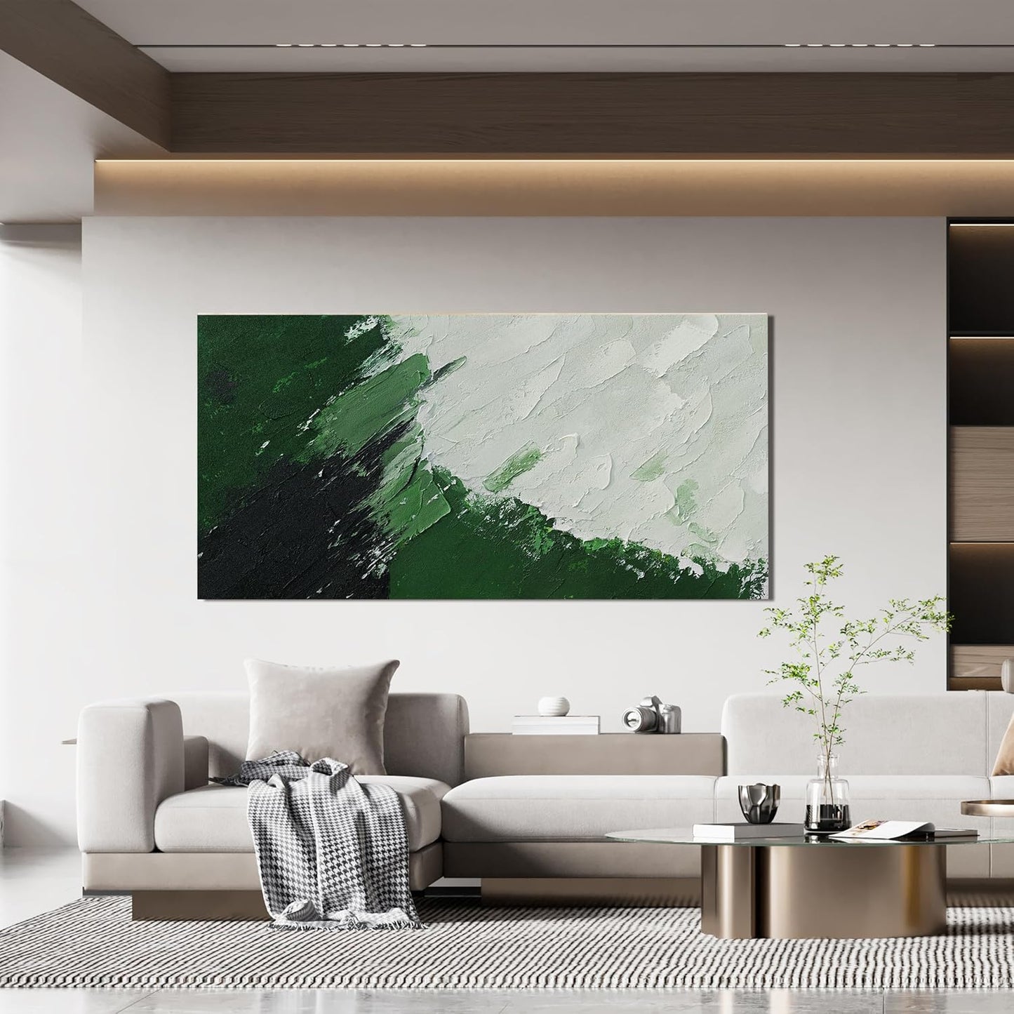 AIXMGSJS Canvas Wall Art Decor Wall Art Pictures for Living Room Canvas Art Wall Decor Green Abstract Wall Art Prints Modern White Wall Art Abstract Artwork for Walls Home Office Decor 20" X 40"