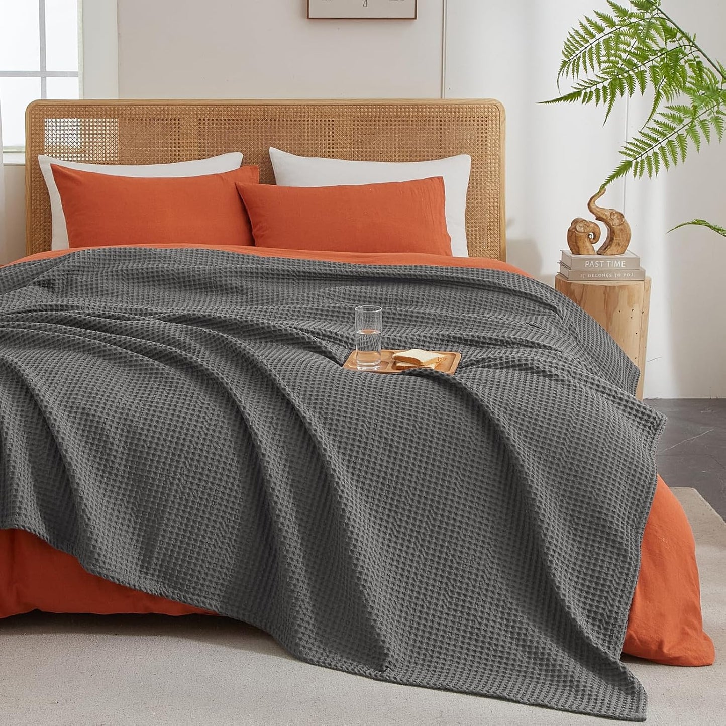 PHF Ultra Soft Waffle Weave Throw Blanket 50"x 60"- Washed Lightweight Breathable Cozy Woven Blanket for Bed - Aesthetic Decor for Couch Bedding Sofa Home Car - Grey
