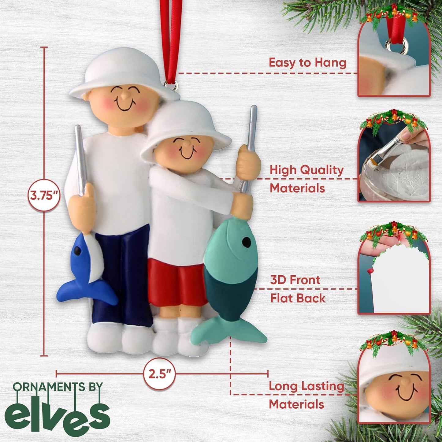 Personalized Family Christmas Ornament - Custom Ornaments Father and Son Fishing Decor Hanging Ornament for Christmas Tree