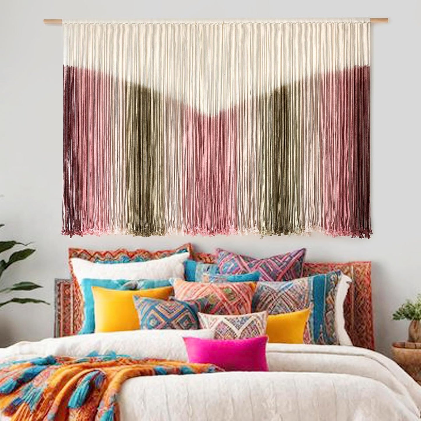 IOWER Large Macrame Wall Hanging Boho Wall Decor Large Scale Tie-Dye Yarn Living Home Room Boho Wall Decor for Bedroom Home Wall Art 57" W x 35" L