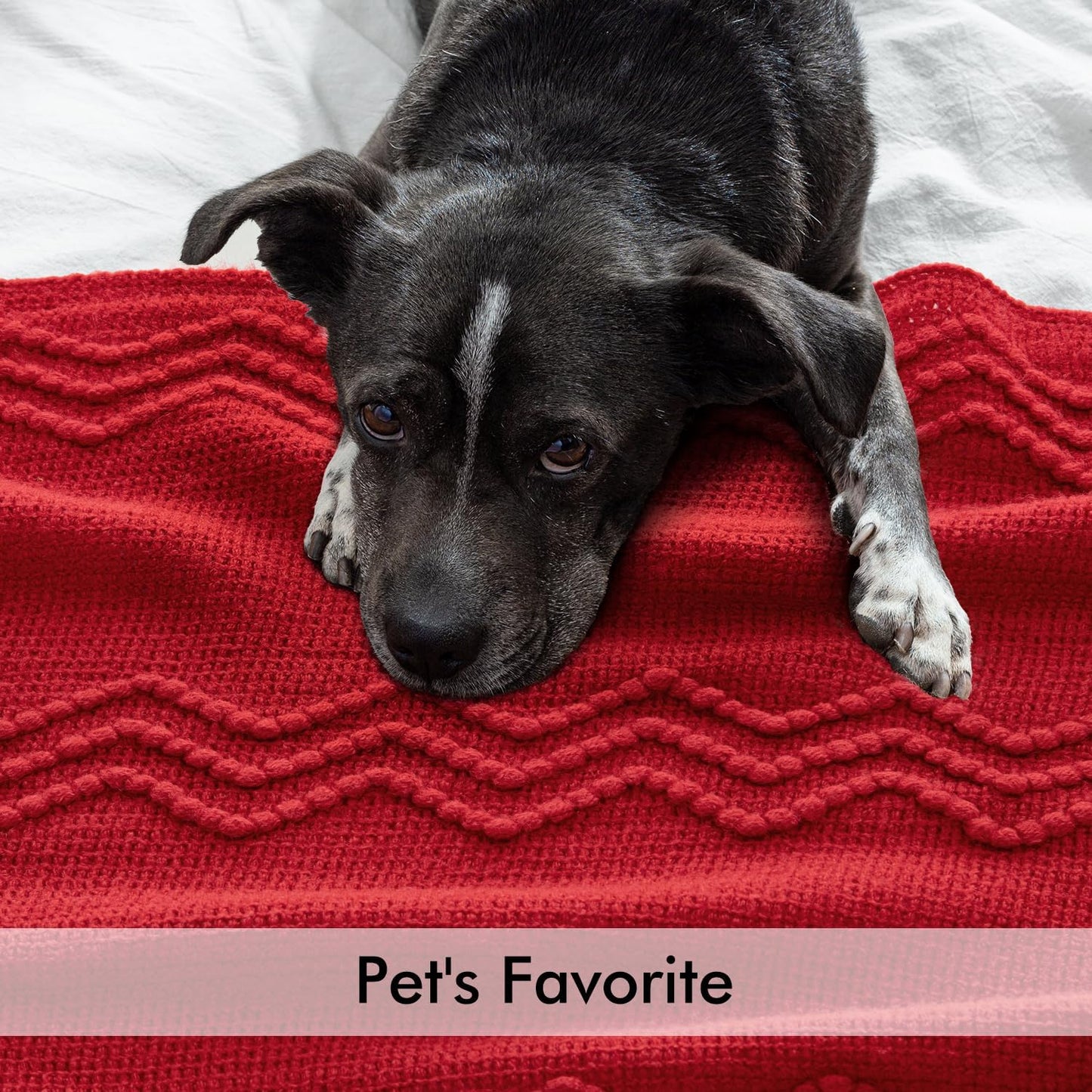 MIULEE Red Knitted Throw Blanket for Couch Boho Textured Cozy Woven Blanket with Tassels for Sofa Chair Bed Living Room Acrylic Wave Pattern 60"x80"