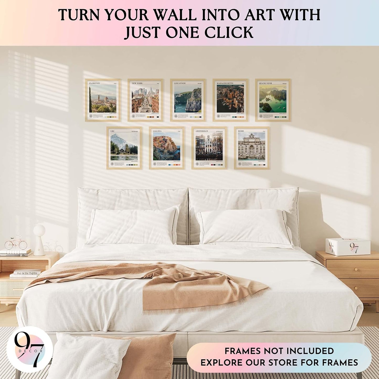 97 Decor Vintage Travel Wall Decor - Around World Travel Wall Art, Trendy City Wall Art Prints, Retro New York Europe Aesthetic Destination Pictures (8x10 Unframed)