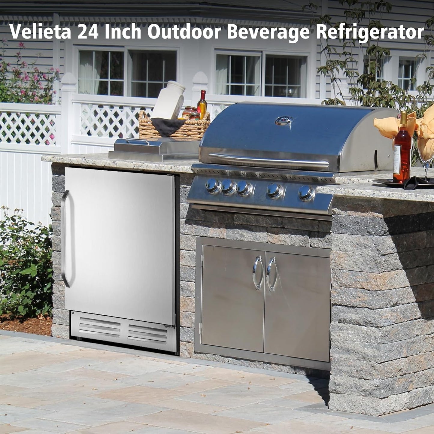 24 Inch Outdoor Beverage Refrigerator Cooler,Stainless Steel Wide Refrigerator for 210 Cans,Fit Perfectly for 24" Space Built-in Counter or Freestanding with powerful and quiet cooling system