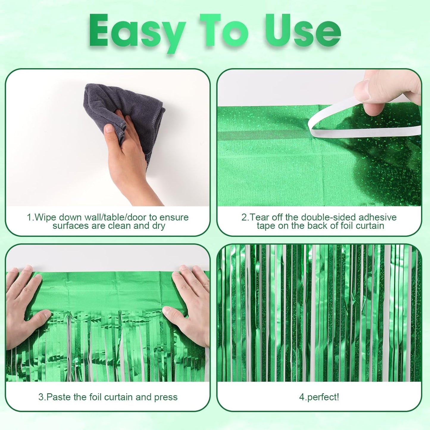 3 Pack 3.3 x 8.2 ft Laser Green Foil Fringe Backdrop Curtains, Tinsel Streamers Birthday Party Decorations, Fringe Backdrop for Graduation, Baby Shower, Gender Reveal, Disco Party