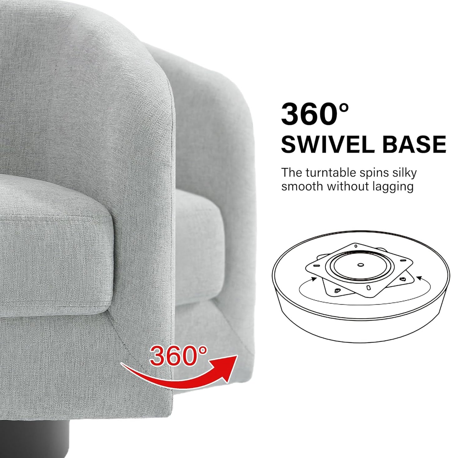 Swivel Barrel Accent Chair, Modern Round Chenille Fabric Arm Chair for Living Room, Bedroom, Comfy Club Reading Chairs for Adults（Chenille Fabric, Light Grey, Set of 4
