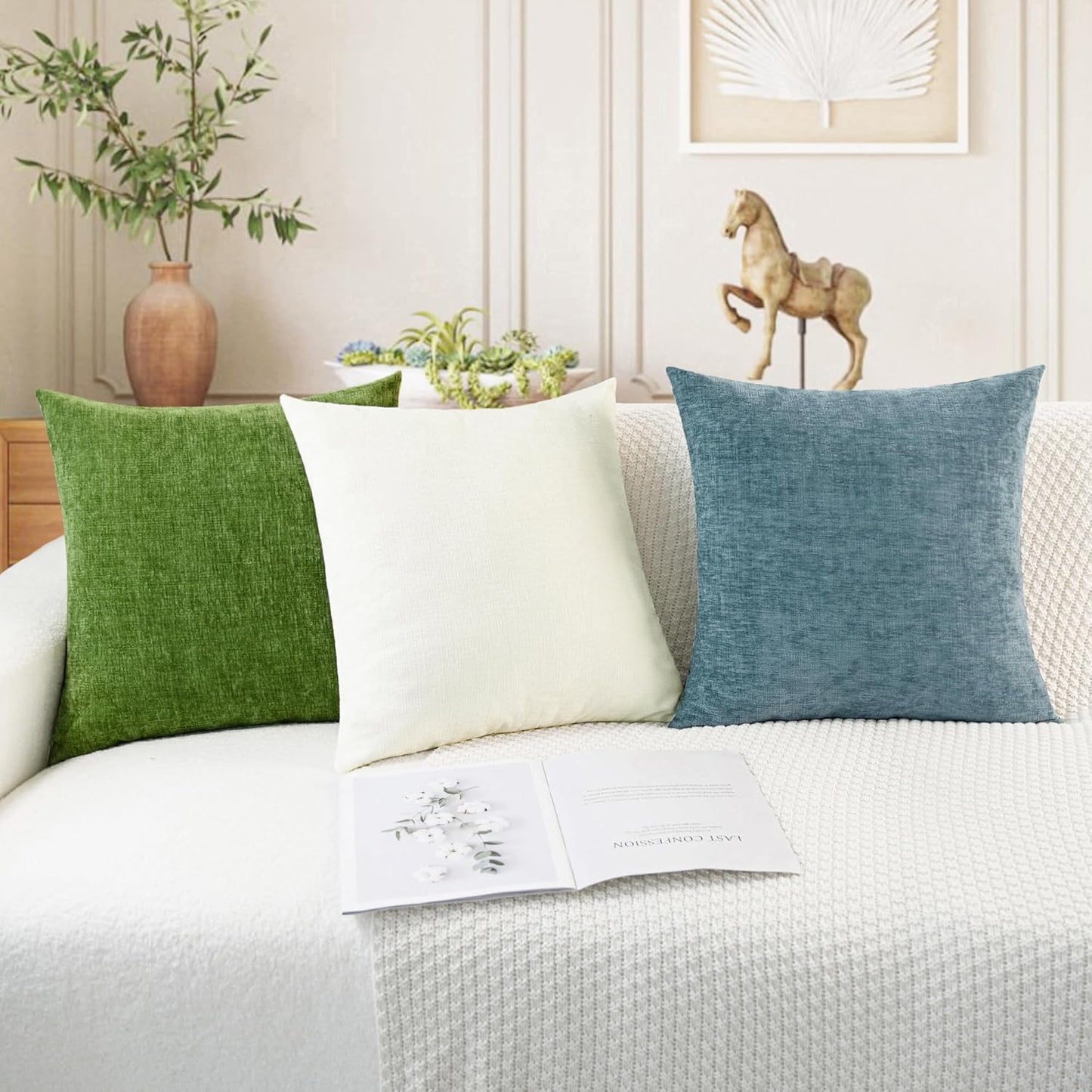 CaliTime Throw Pillow Covers Decorative 18 X 18 Inches Pack of 4 Cozy Chenille Cushion Cases for Couch Sofa Bed Living Room Home Smoke Blue