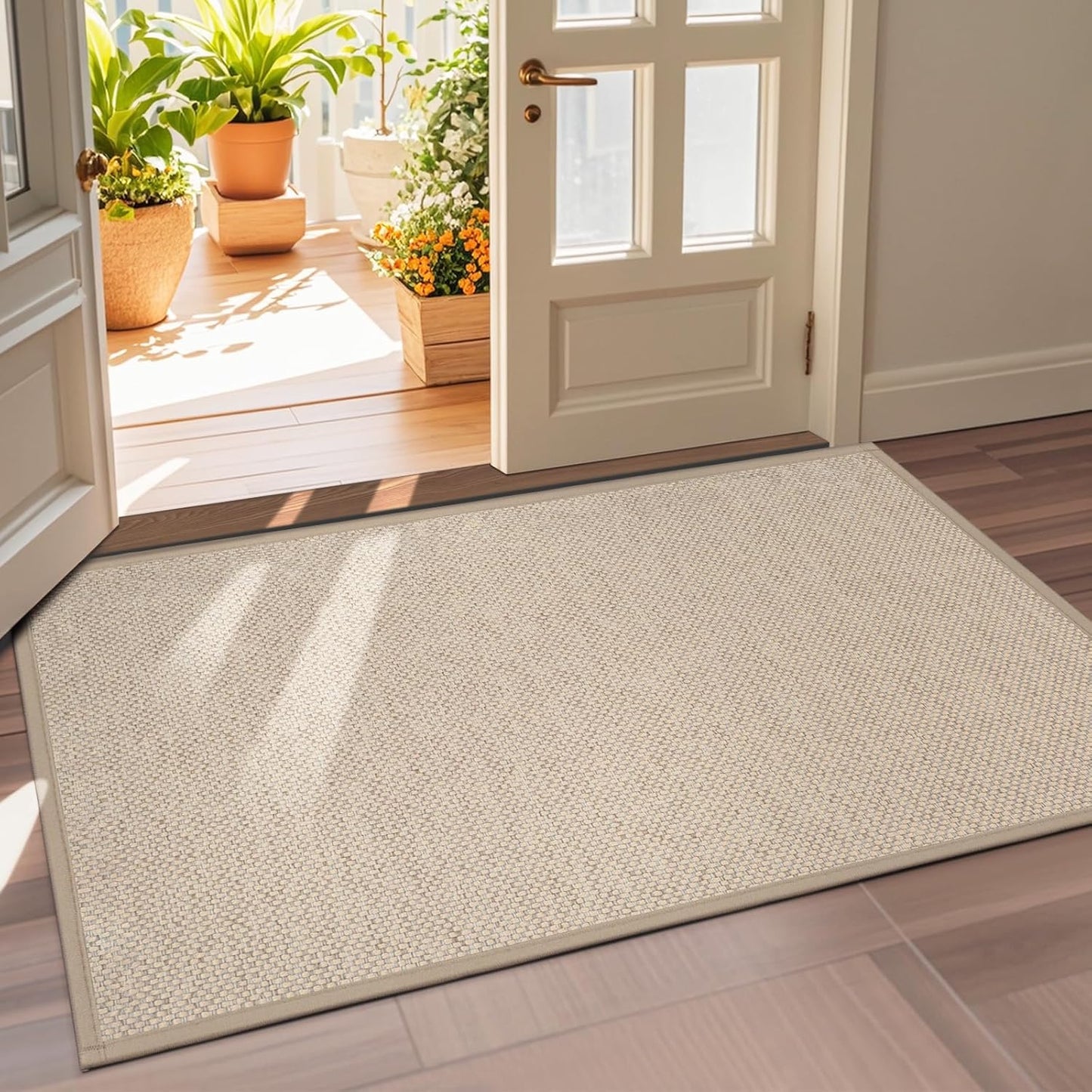LEKEEPGO Door Mat 36"x59", Non Slip Door Mat Indoor Entrance, Rubber Backing Front Indoor Door mat Washable Absorbent Low-Profile Entryway Entry Resist Dirt Inside Door Mats, Khaki