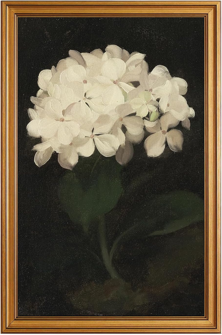 HUARCEY Gold Framed Vintage Wall Art for Living Room, Flowers Painting Canvas Prints Shelf Decor for Kitchen, Aesthetic Bedroom Wall Art, Christmas Gifts for Friends Family (White Hydrangea 16"x24")