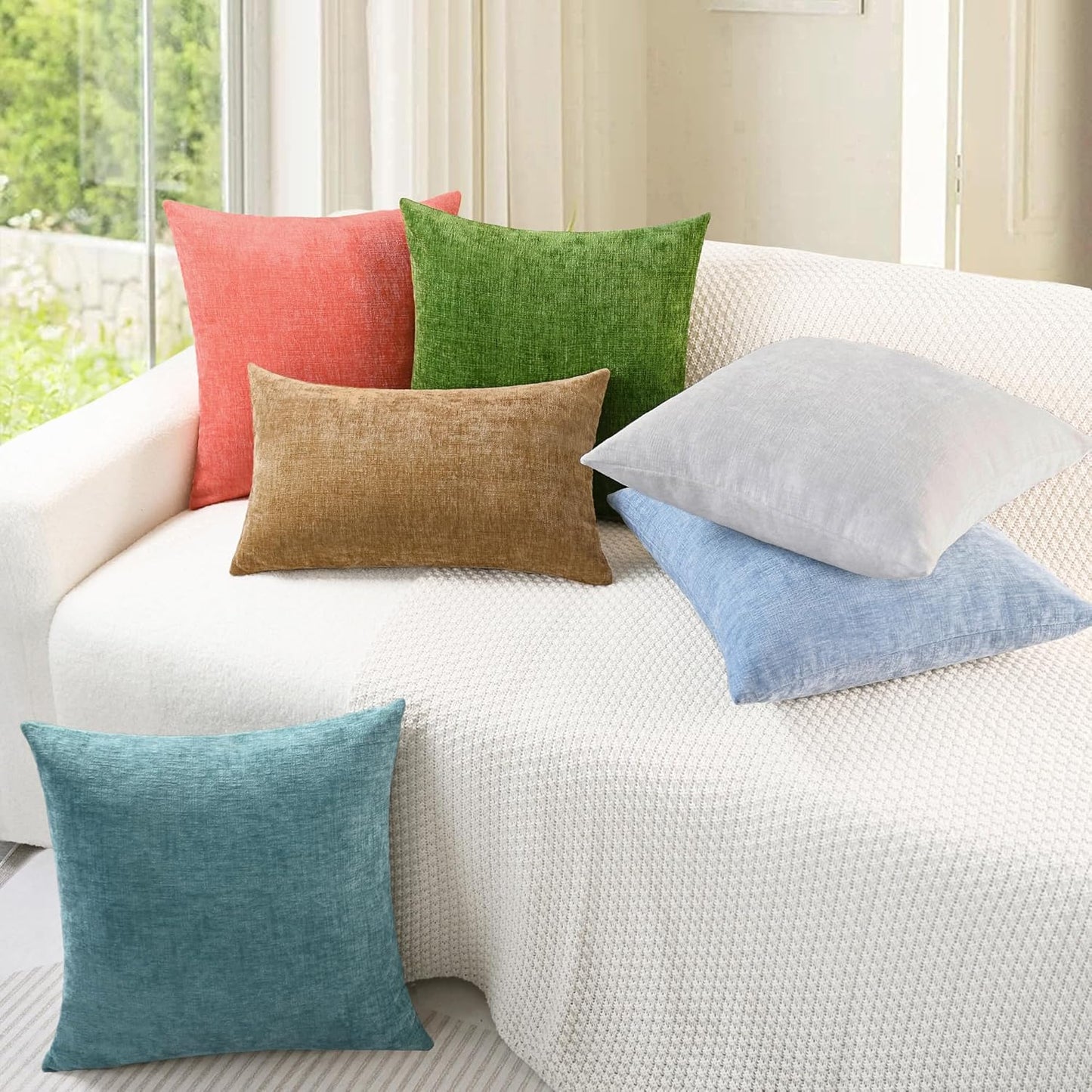 CaliTime Throw Pillow Covers Decorative 16 X 26 Inches Pack of 2 Cozy Chenille Cushion Cases for Couch Sofa Bed Living Room Home Living Coral