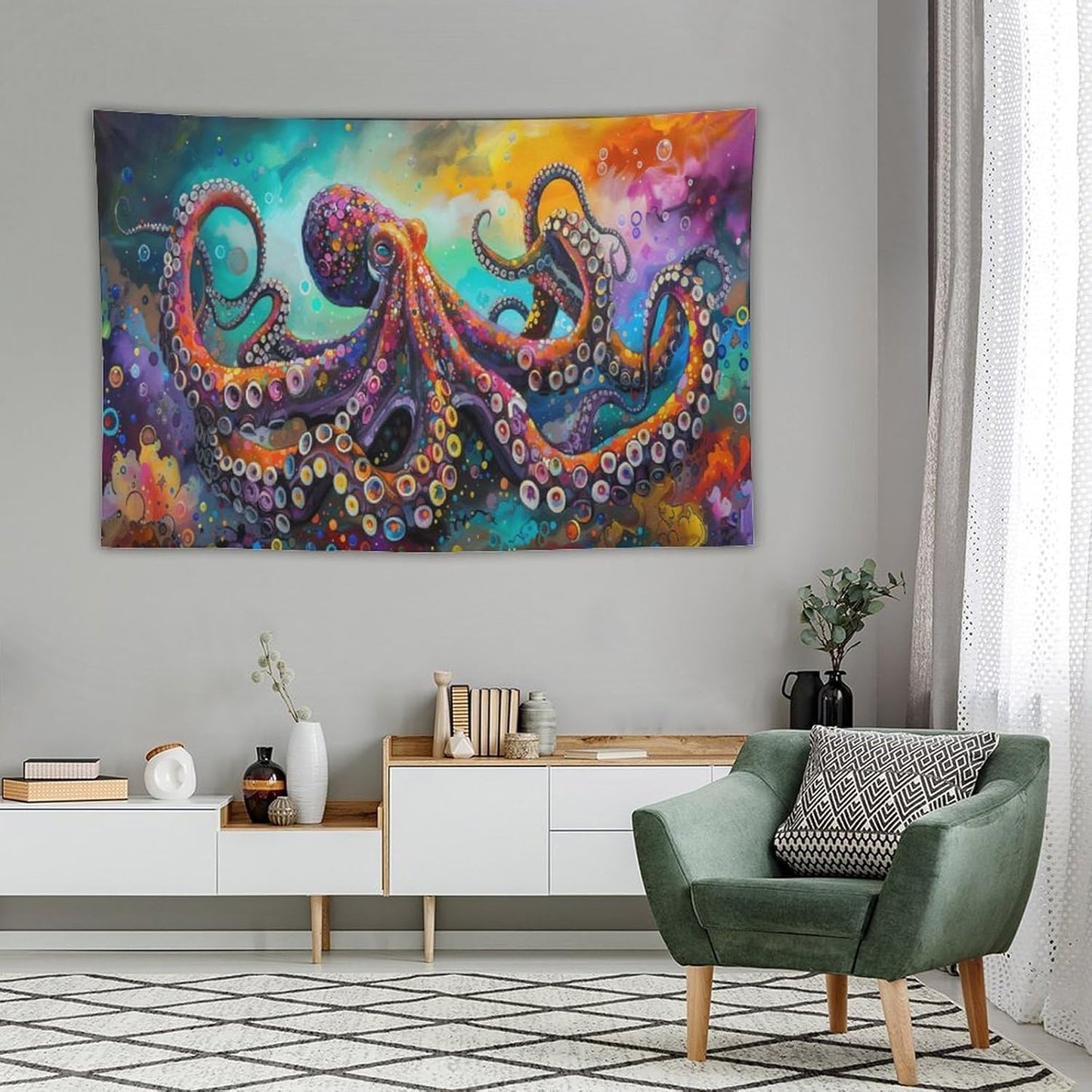 Octopus Tapestry Octopus Tapestries Ocean Navy Coastal Fabric Wall Hanging Aesthetic Space Indoor Outdoor Wall Art Tablecloth Bedspread for Bedroom Dormitory Living Room Home Decor 40"x60"